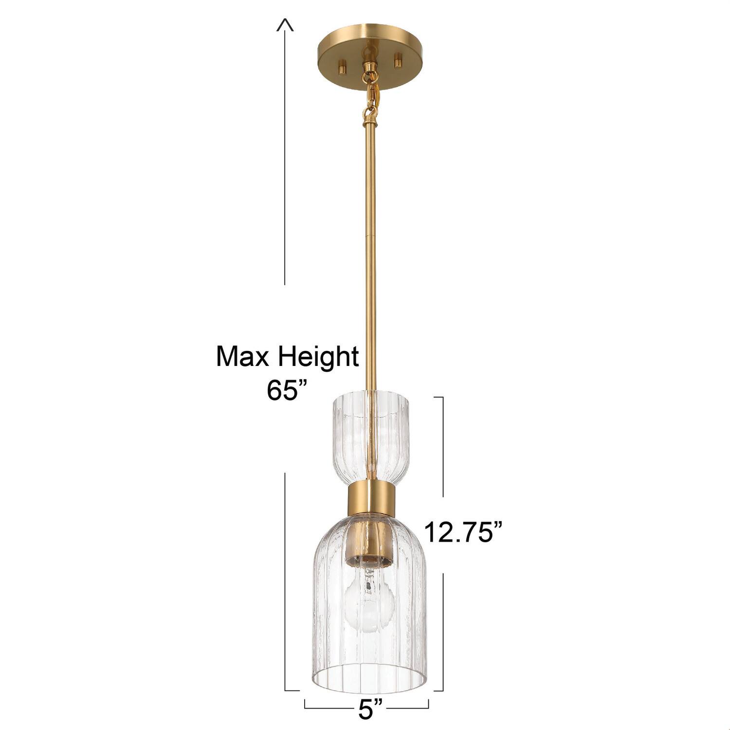 Hello Honey&#xAE; Josephine Brushed Gold Mid-Century Modern Metal &#x26; Clear Ribbed Glass Ceiling Light