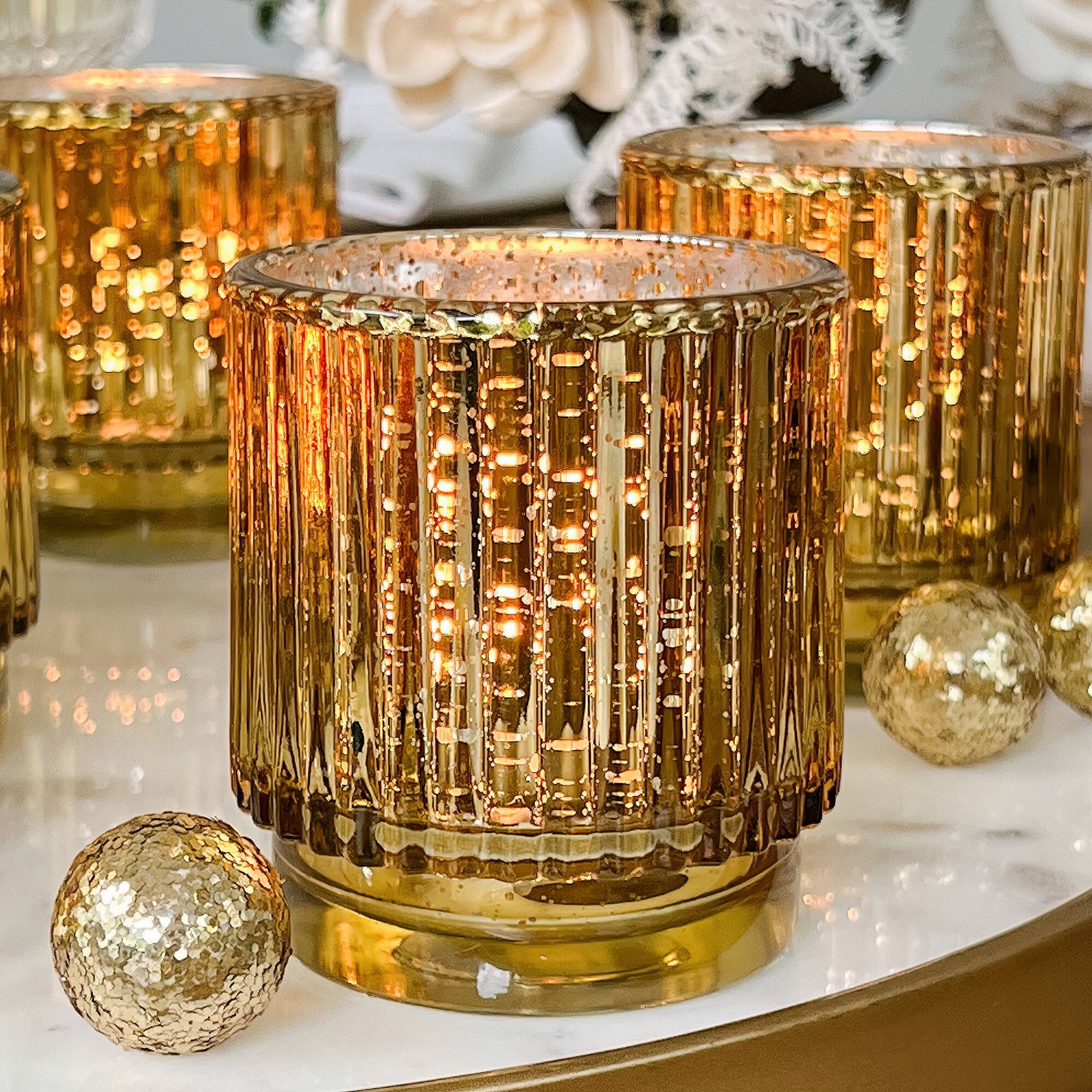 Kate Aspen&#xAE; Gold Vintage Ribbed Glass Tealight Votive Candle Holder Set