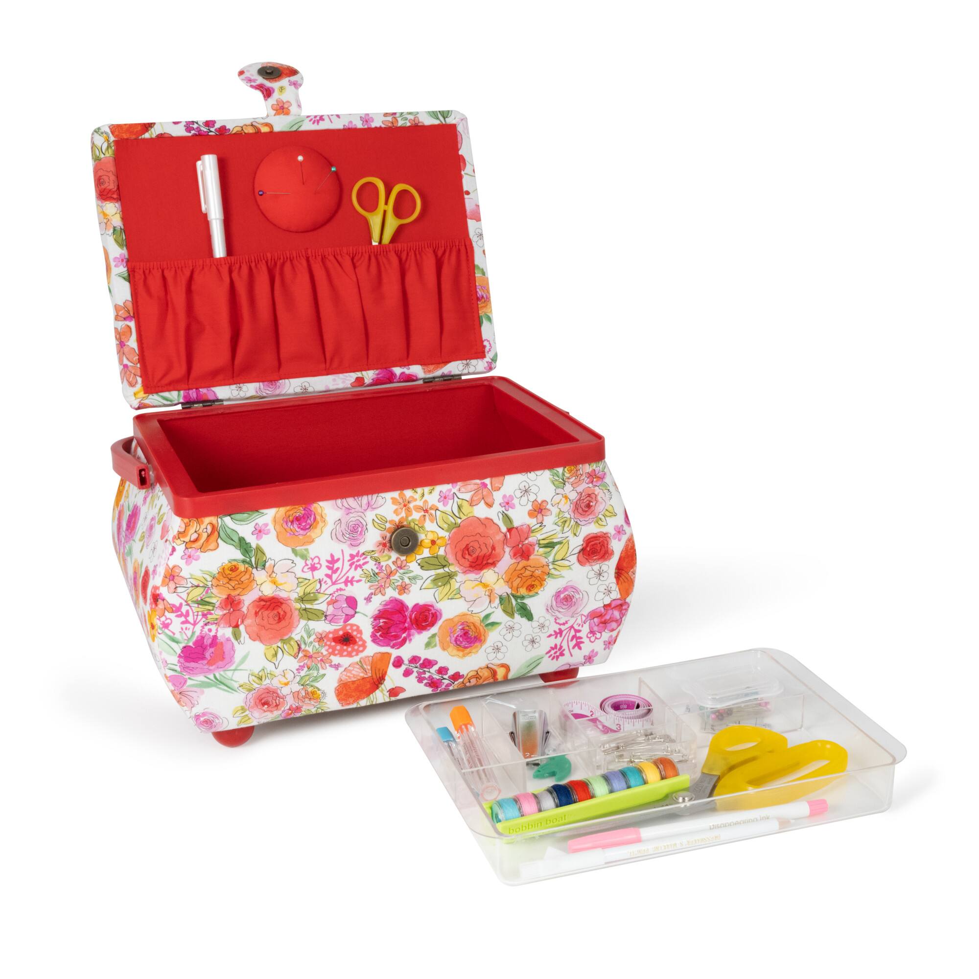 Dritz® Large Red & White Floral Curved Sewing Basket
