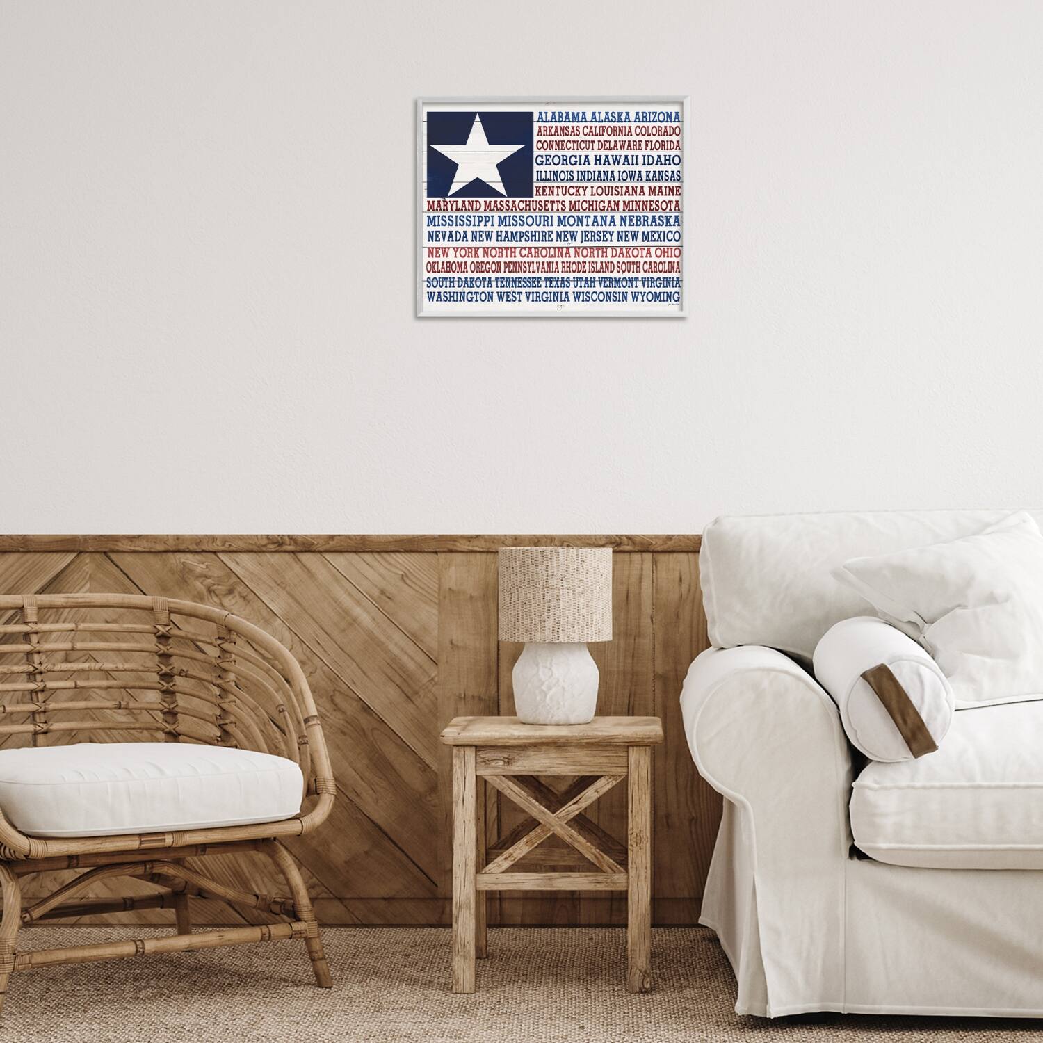 Stupell Industries U.S.A. Star Patriot Flag Listed State Typography Sign Framed Giclee Art