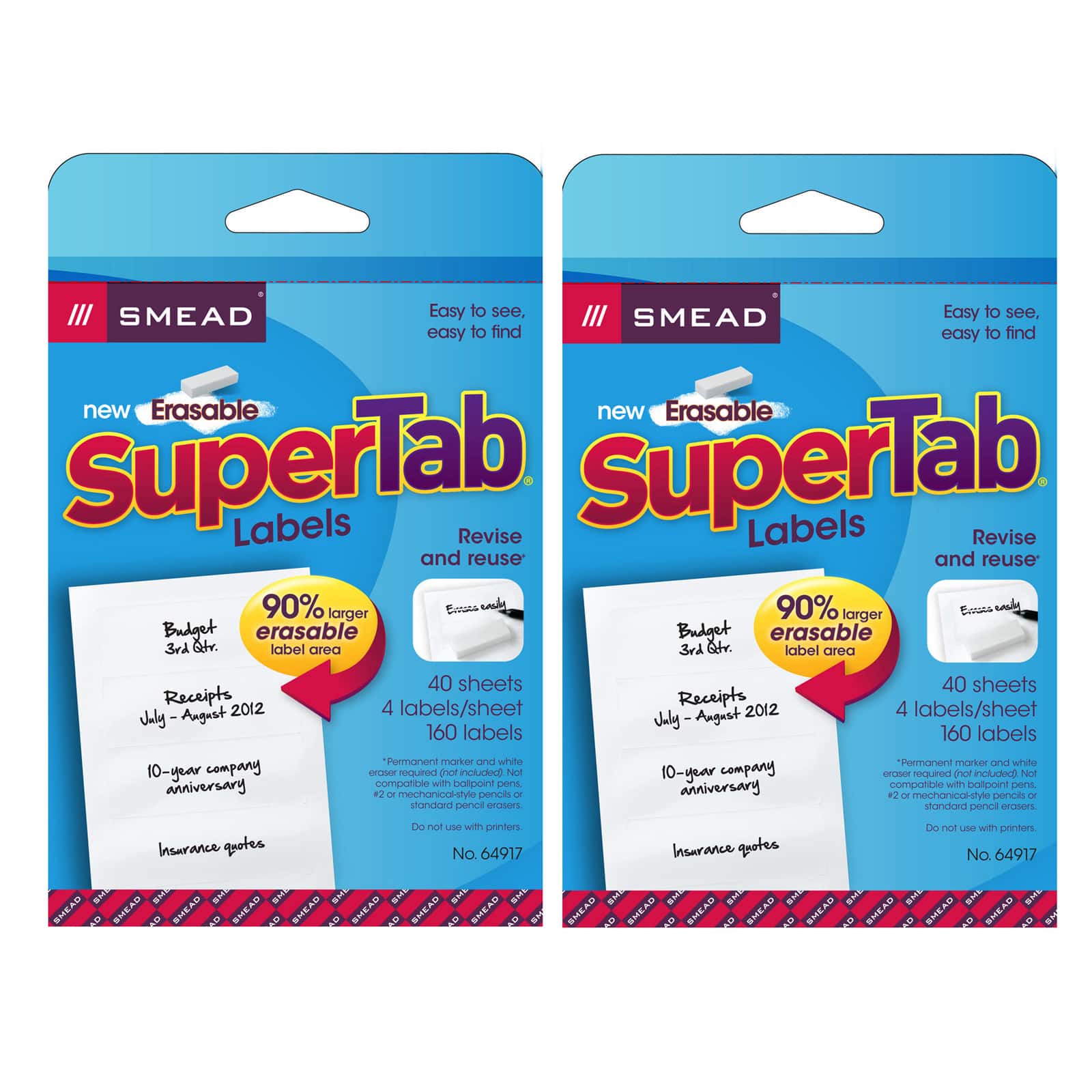 Smead® Erasable SuperTab® White File Folder Labels, 2 Packs of 160