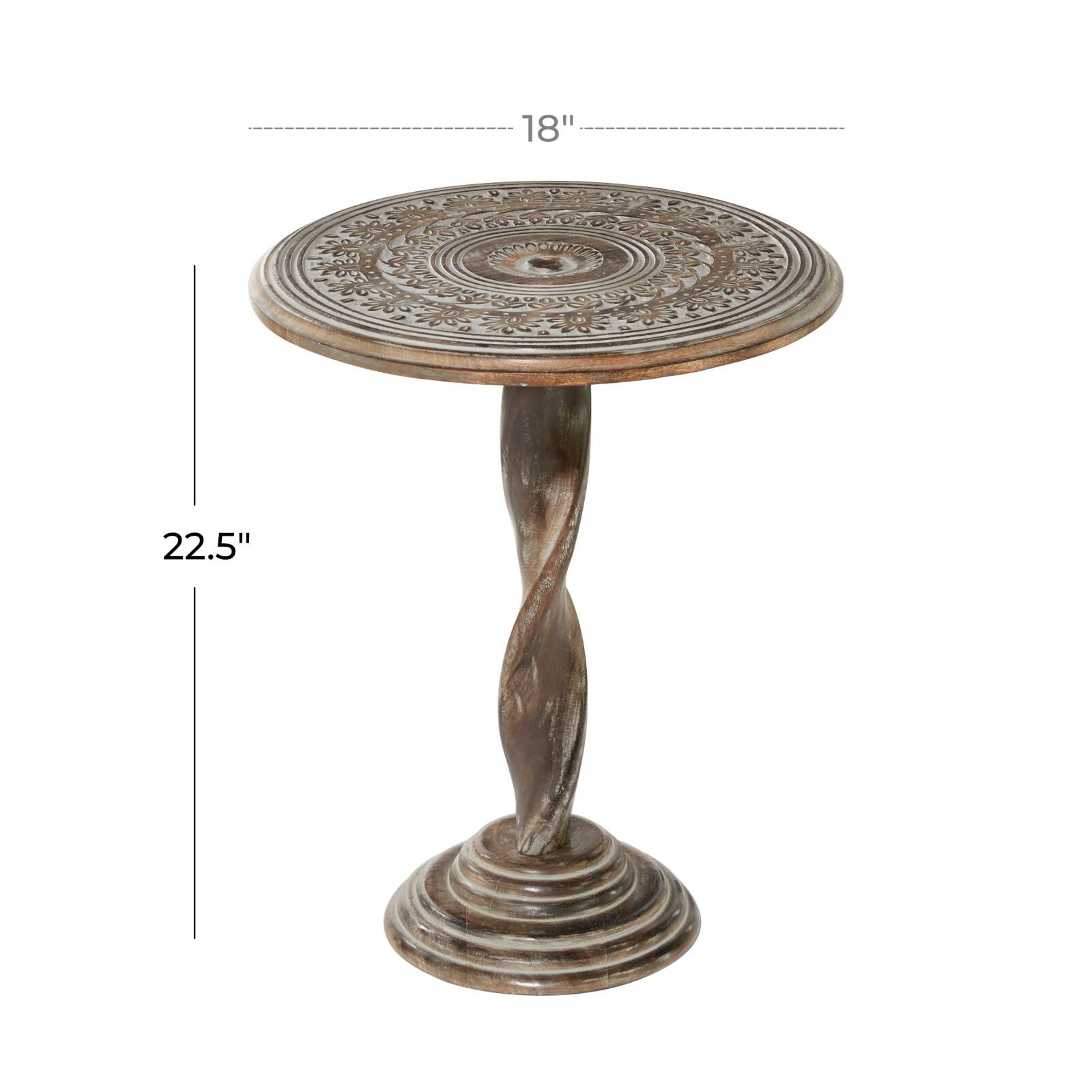 18&#x22; Brown Traditional Mango Wood Accent Table