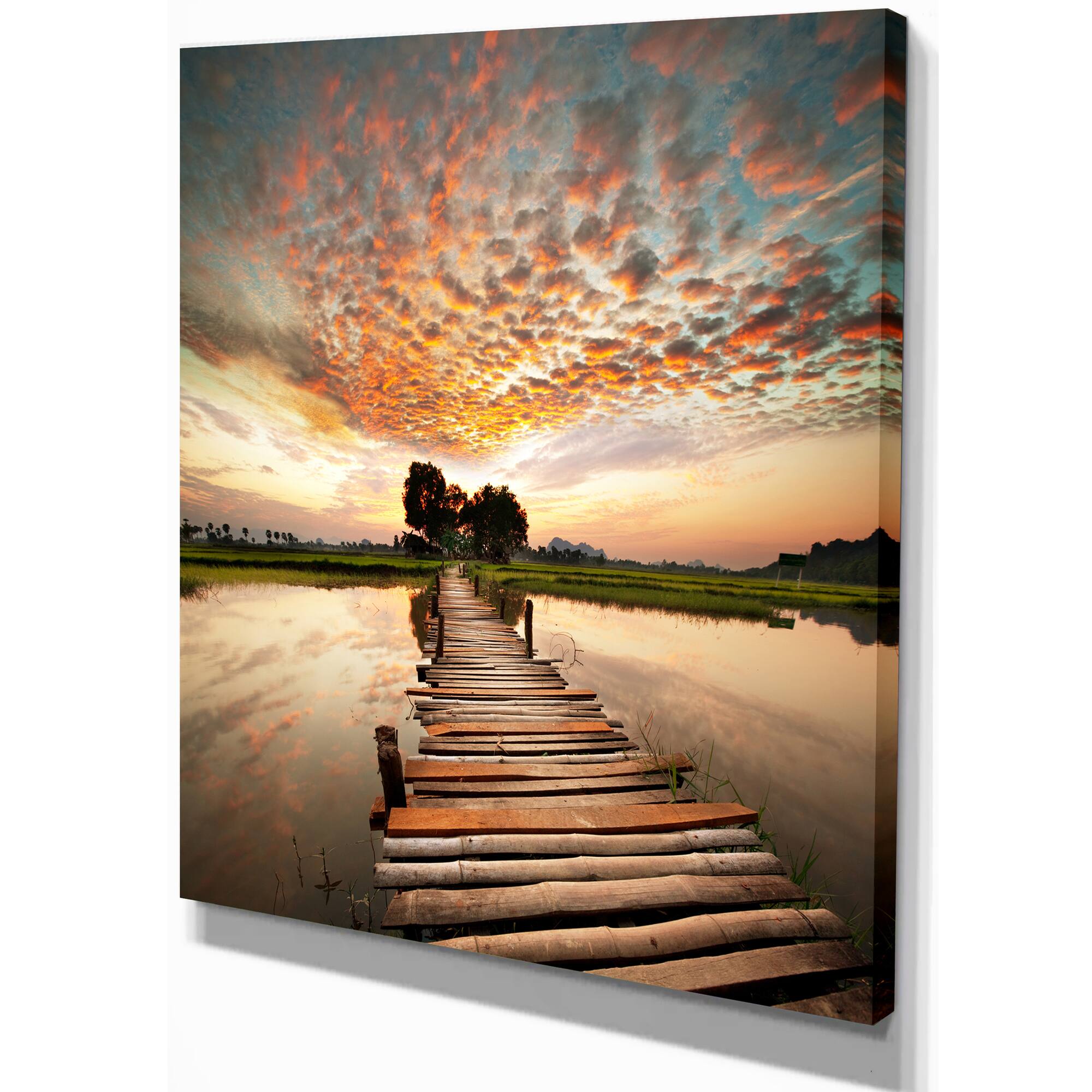 Designart - Makeshift Wooden Pier Over River - Sea Bridge Canvas Art Print