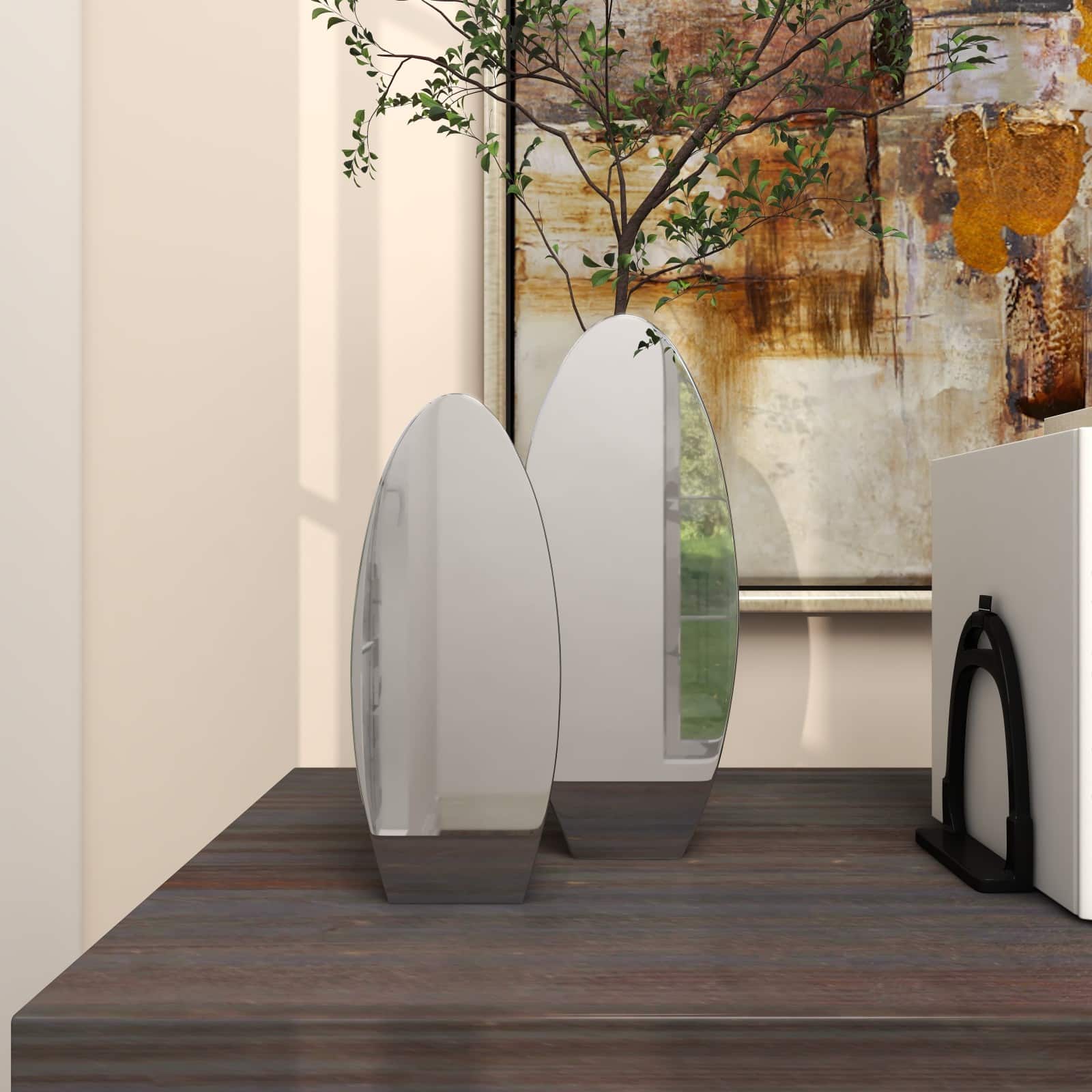 Silver Stainless Steel Vase with a Sleek Mirror Finish Set