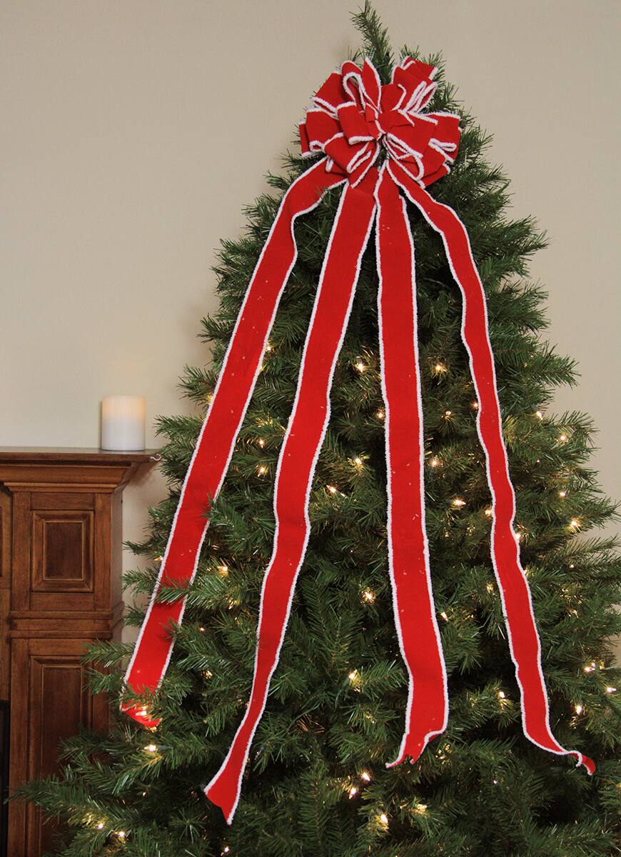 48&#x22; Red &#x26; White Fringe 16 Loop Commercial Christmas Bow