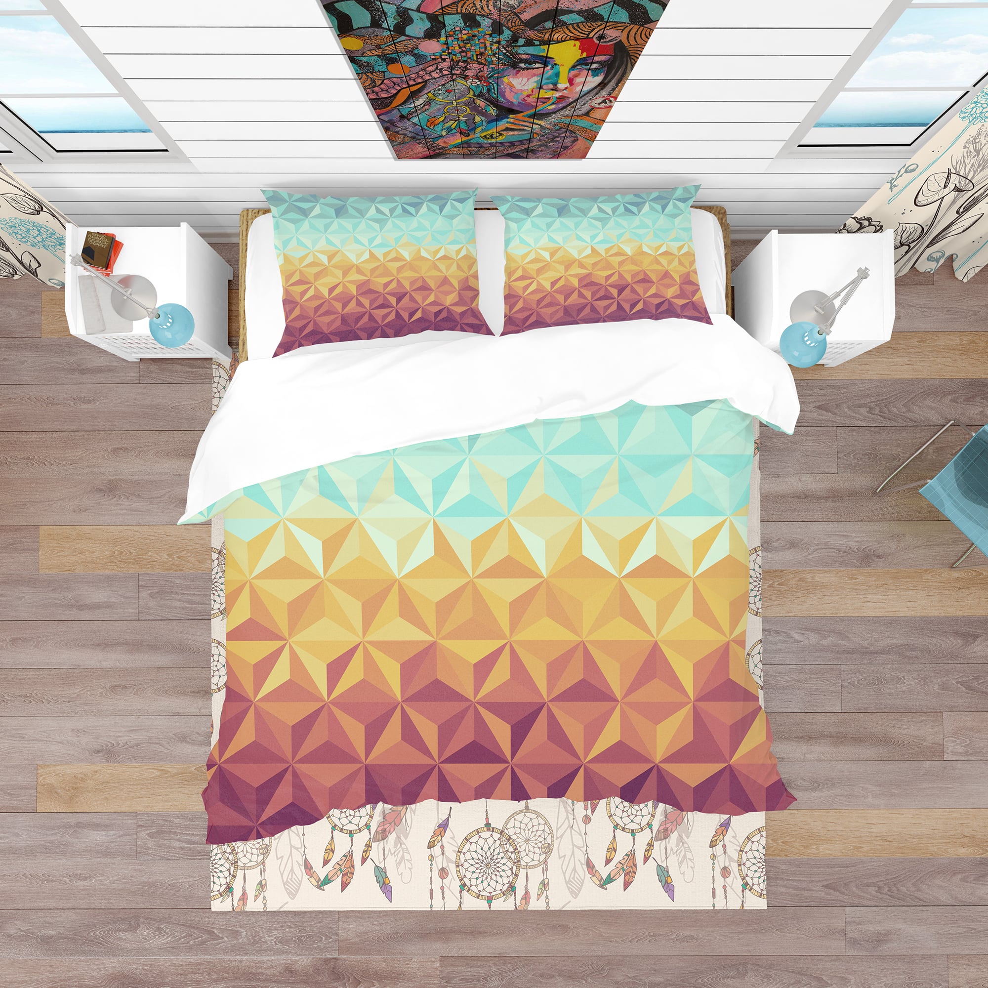 Designart &#x27;Retro Hipsters Geometric Pattern&#x27; Vintage Bedding Set - Duvet Cover &#x26; Shams