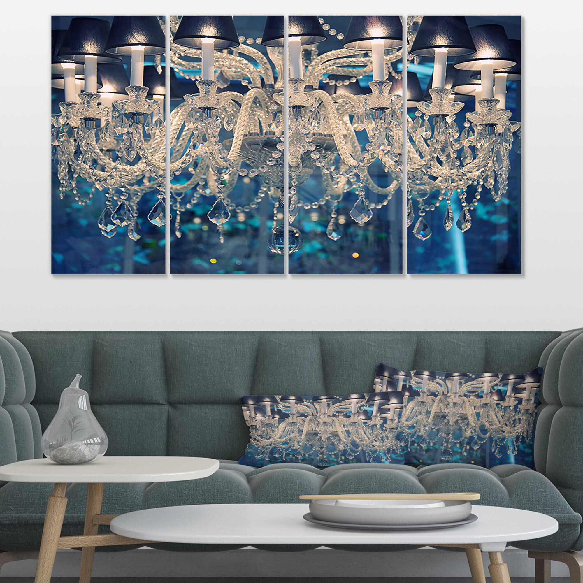 Designart - Blue Vintage Crystal Chandelier - Flower Artwork on Canvas