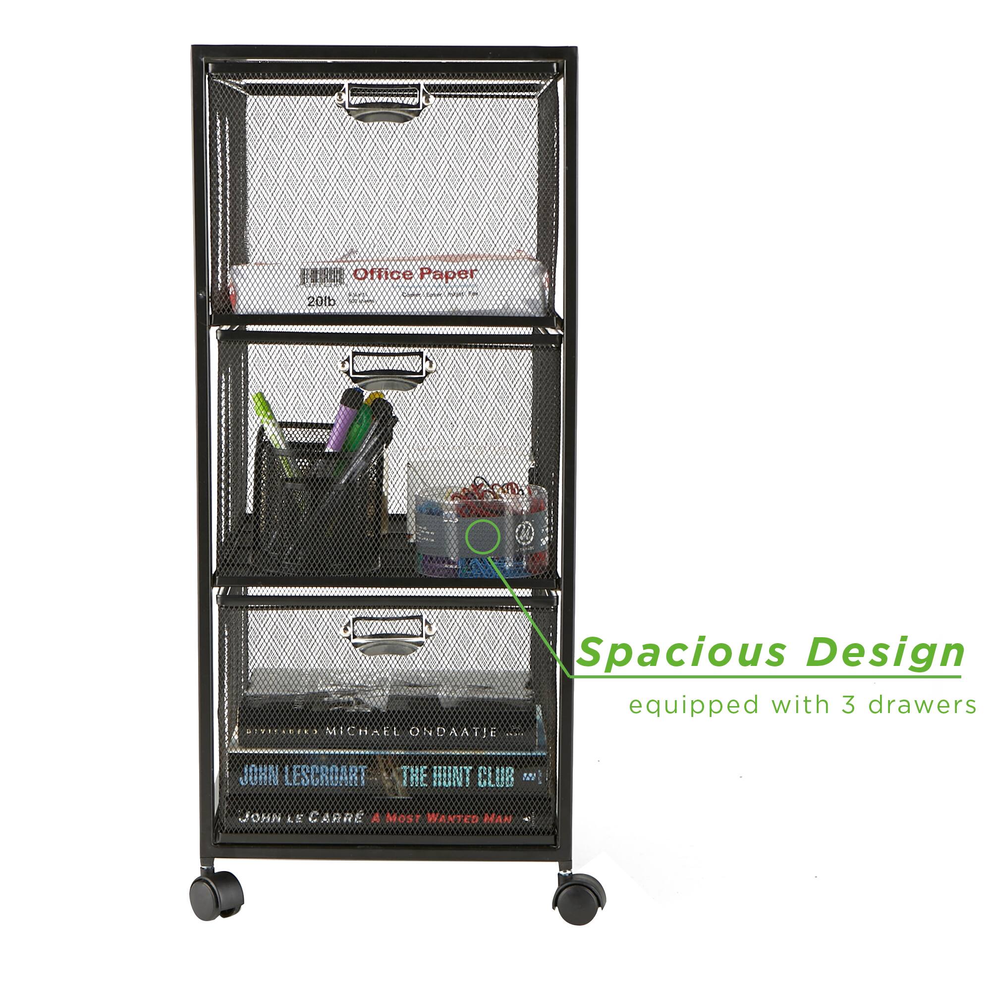 Mind Reader Black 3 Drawer Rolling File Cabinet