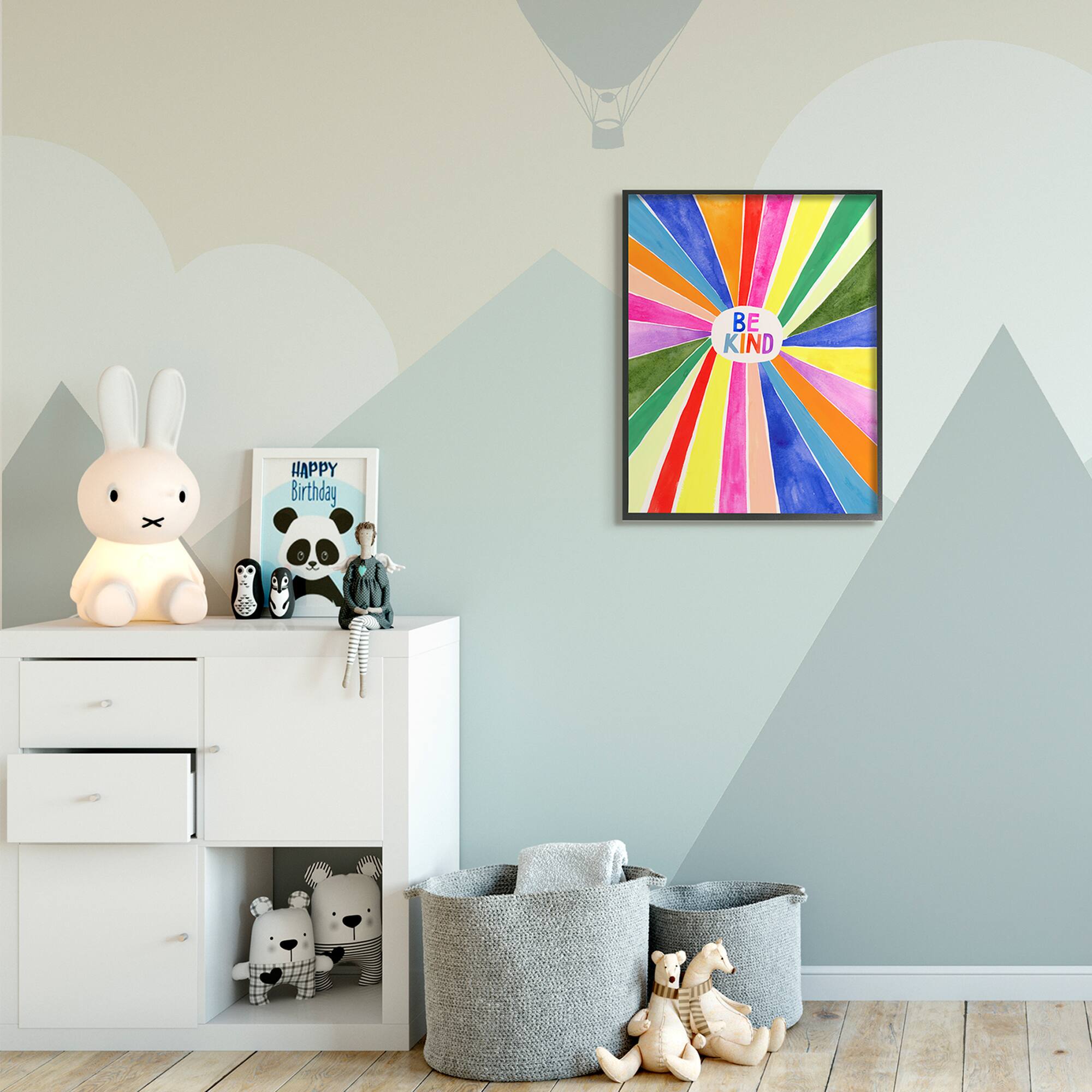 Stupell Industries Be Kind Phrase Rainbow Stripe Burst Framed Wall Art