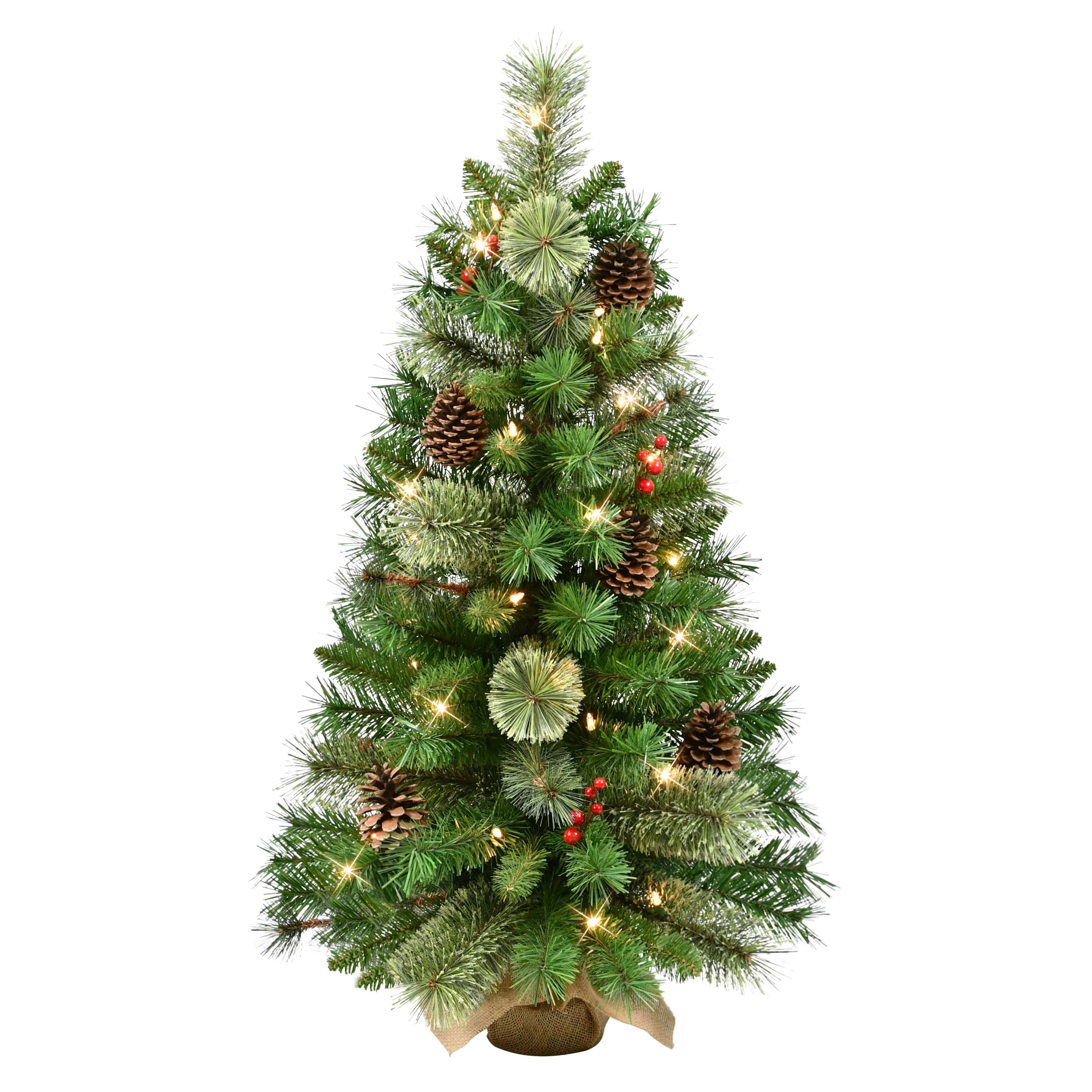 3ft. Pre-Lit Pine Adorned Artificial Christmas Tree in Burlap Sack, Clear Lights