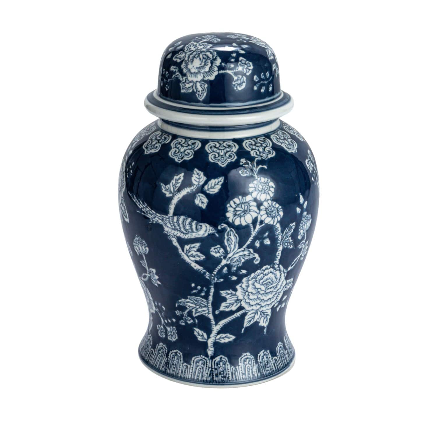 Hello Honey® 12.5" Blue & White Round Ceramic Ginger Jar with Lid