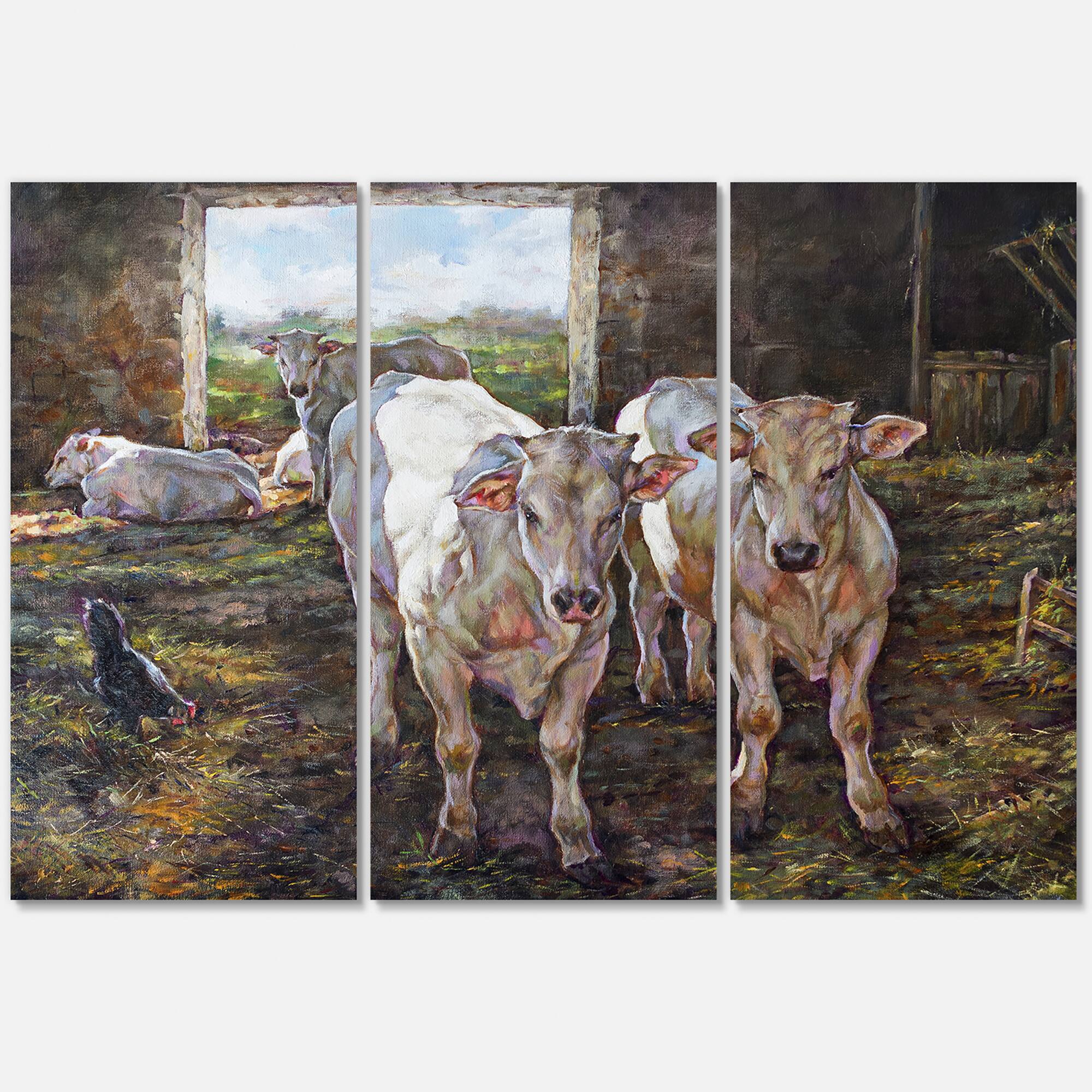 Designart - Two Cows In The Stable - Farmhouse Canvas Wall Art Print
