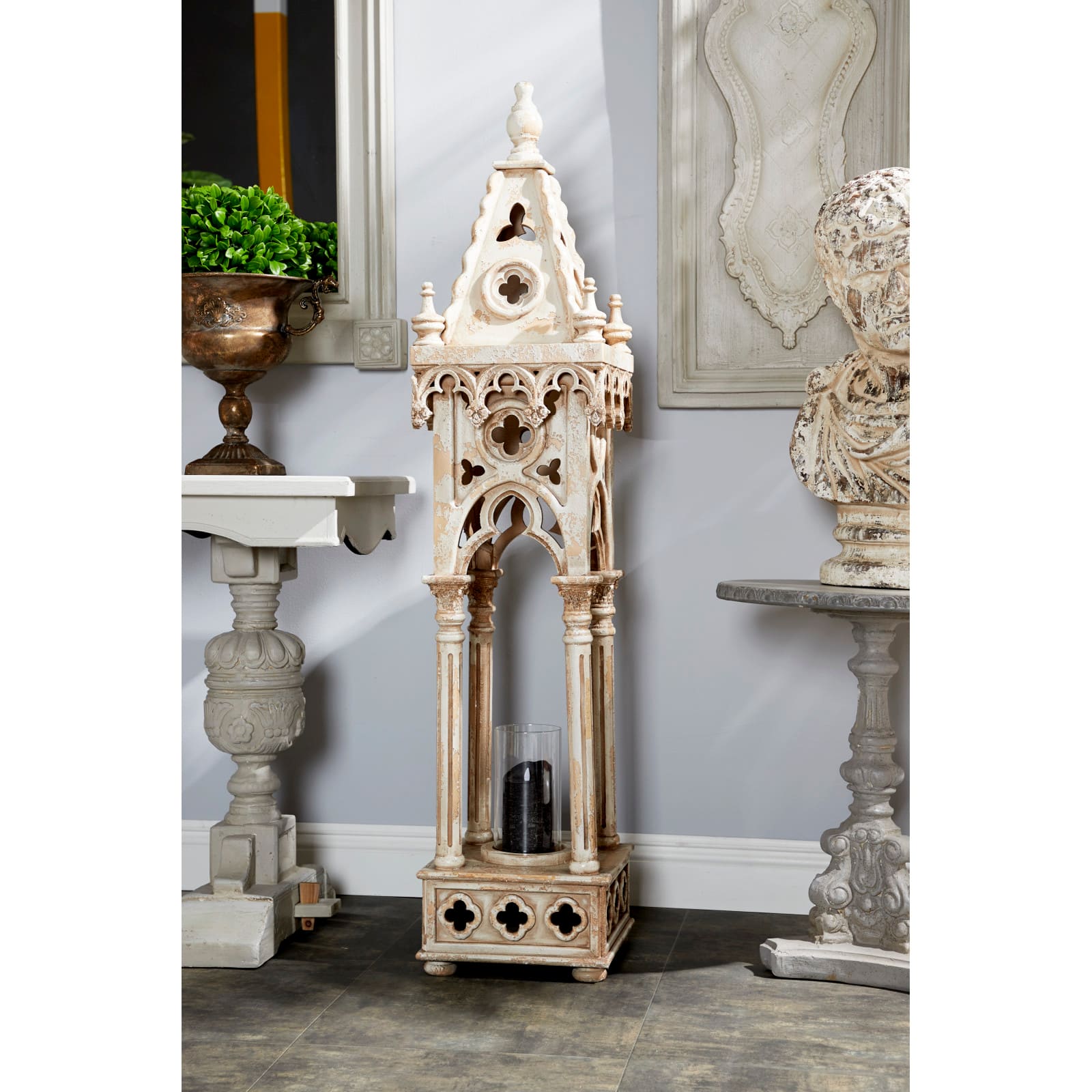 4.5ft. White Wood Vintage Candle Holder Lantern