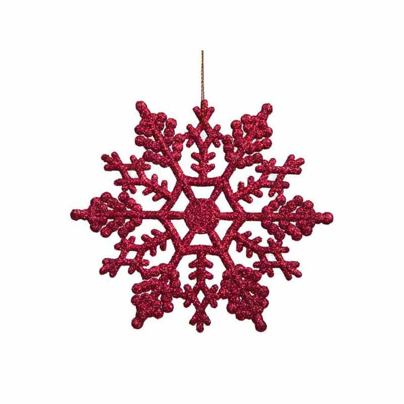 24ct. 4" Berry Red Glitter Snowflake Christmas Ornaments