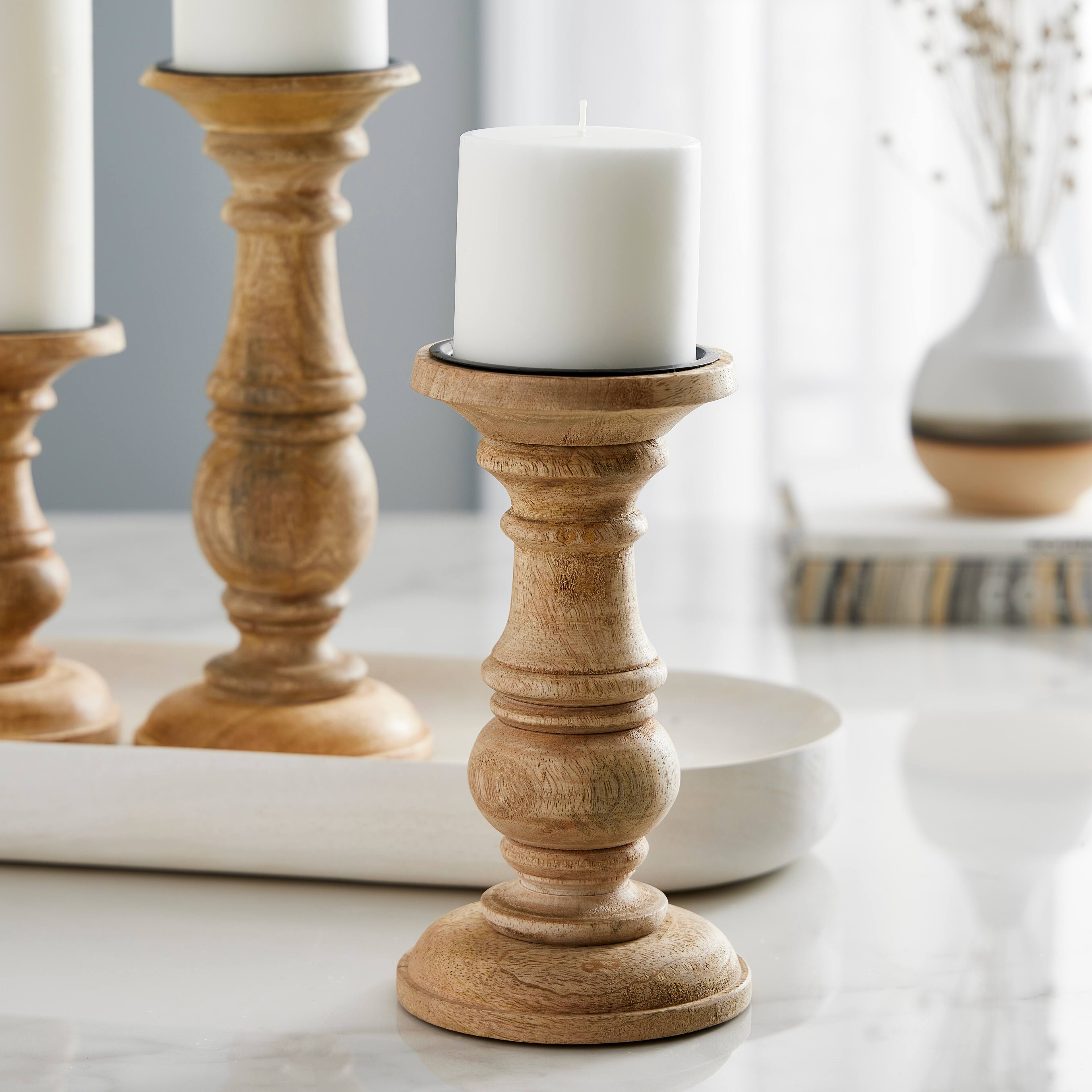 8 Pack: 8" Wood Carved Pillar Candle Holder by Ashland®