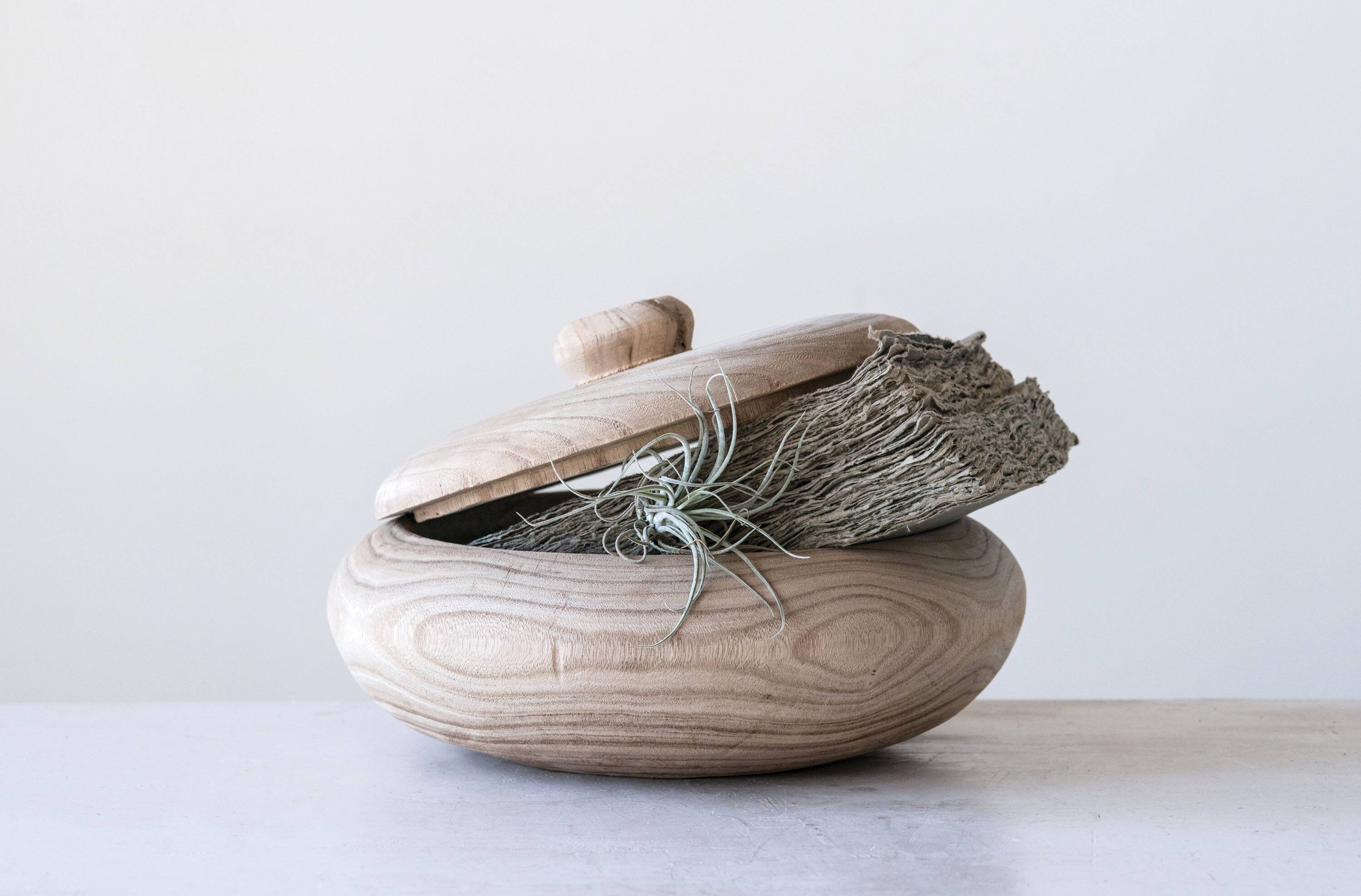 Hello Honey&#xAE; Decorative Natural Paulownia Wood Container with Lid