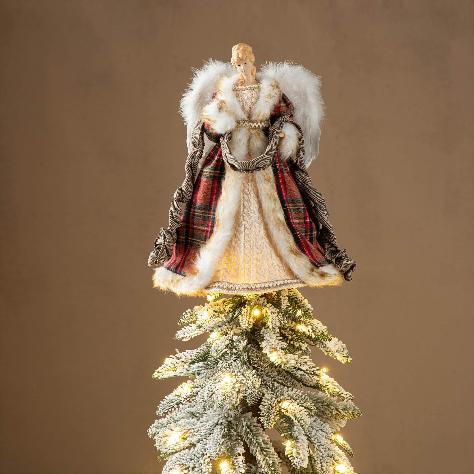 Glitzhome&#xAE; 16.5&#x22; Faux Fur Woodland Christmas Angel Tree Topper