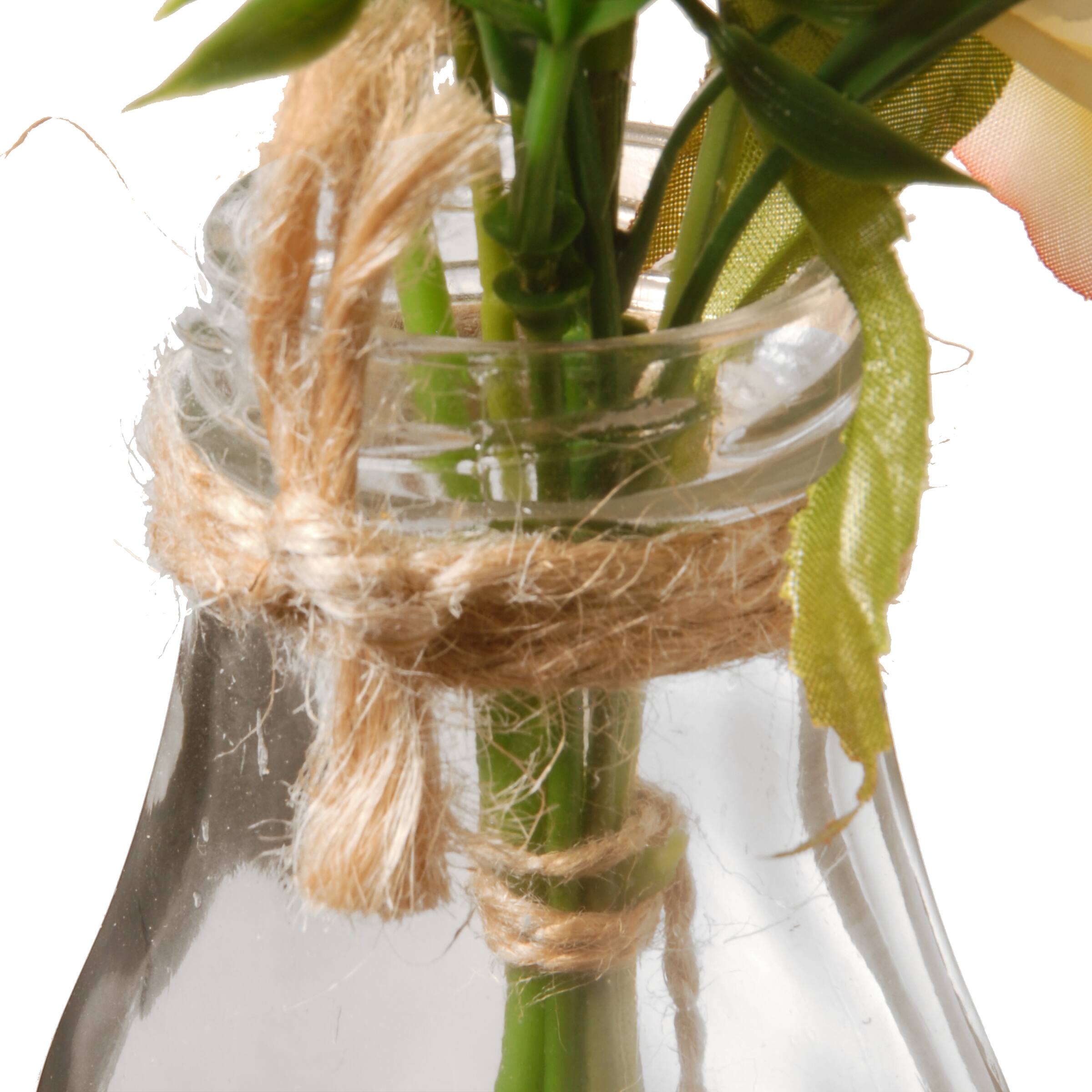 13&#x22; Peach Rose Flowers in Glass Bottle