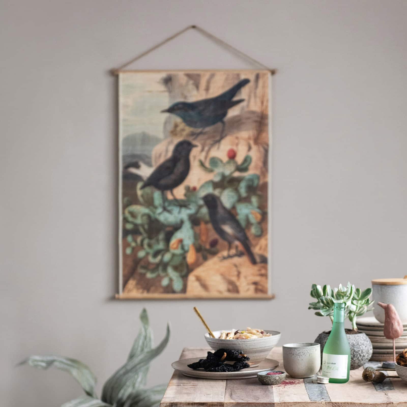 Hello Honey&#xAE; Vintage Reproduction Birds Bamboo Wall Scroll