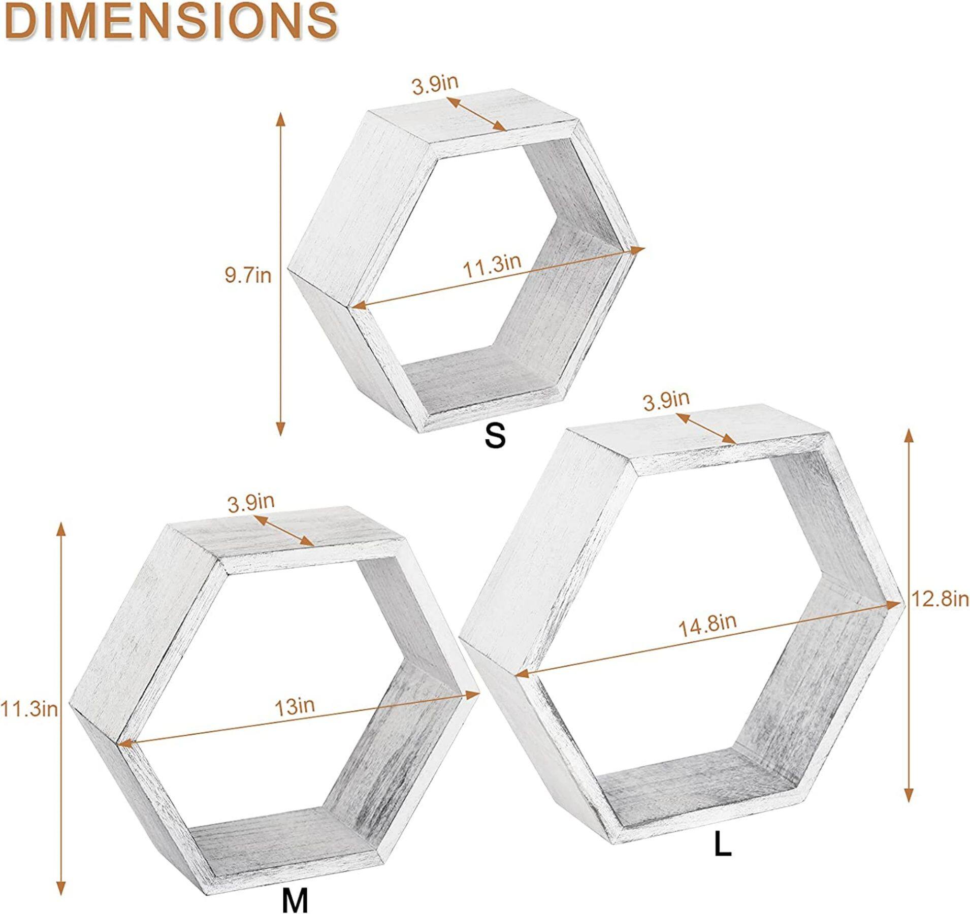 Rustic Gray Floating Hexagonal Shelf Set