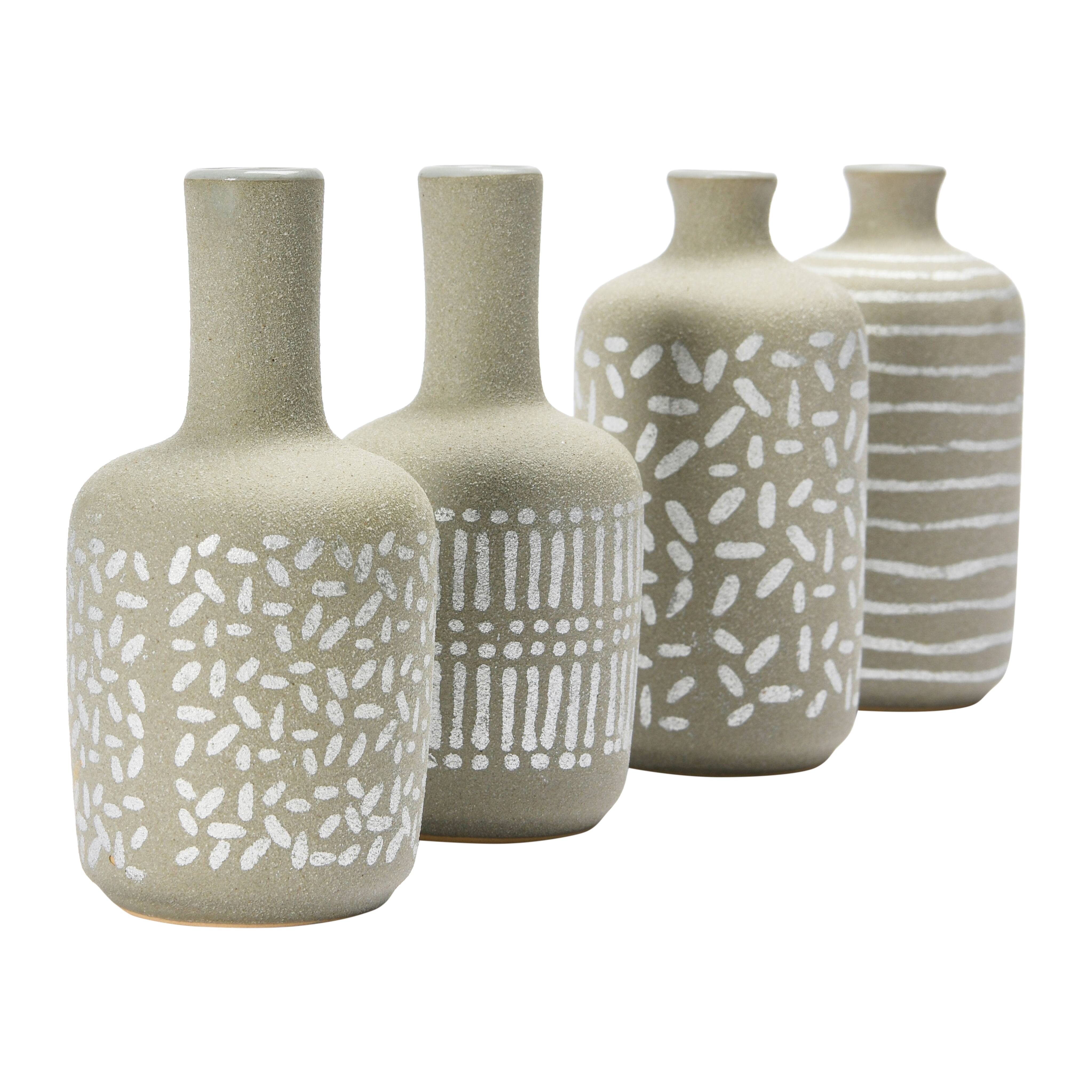 Hello Honey® Mixed Pattern Taupe & Silver Stoneware Vase Set
