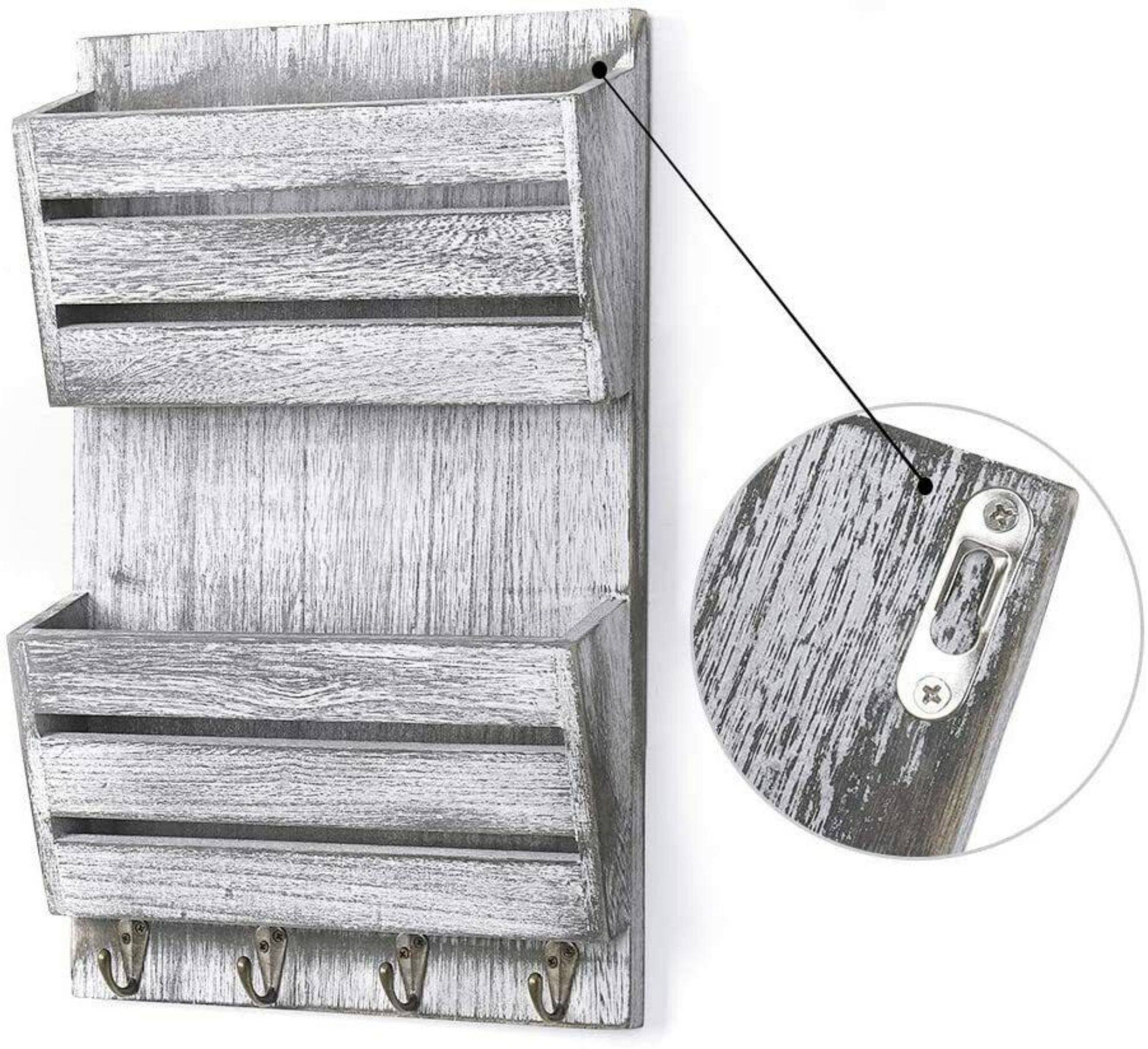 NEX&#x2122; Weathered Green Mail Sorting Rack and Key Chain Storage with 4 Key Hooks