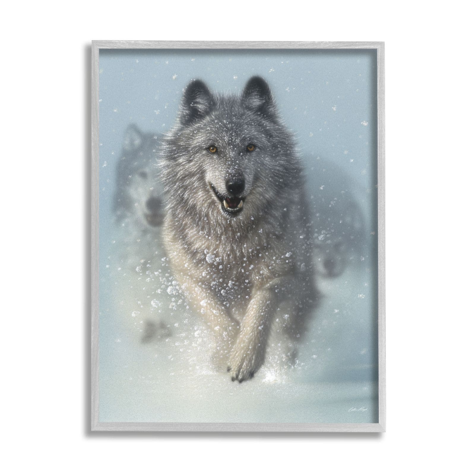 Stupell Industries Wolves Running Through Snow Siberian Wild Winter Animals Framed Wall Art