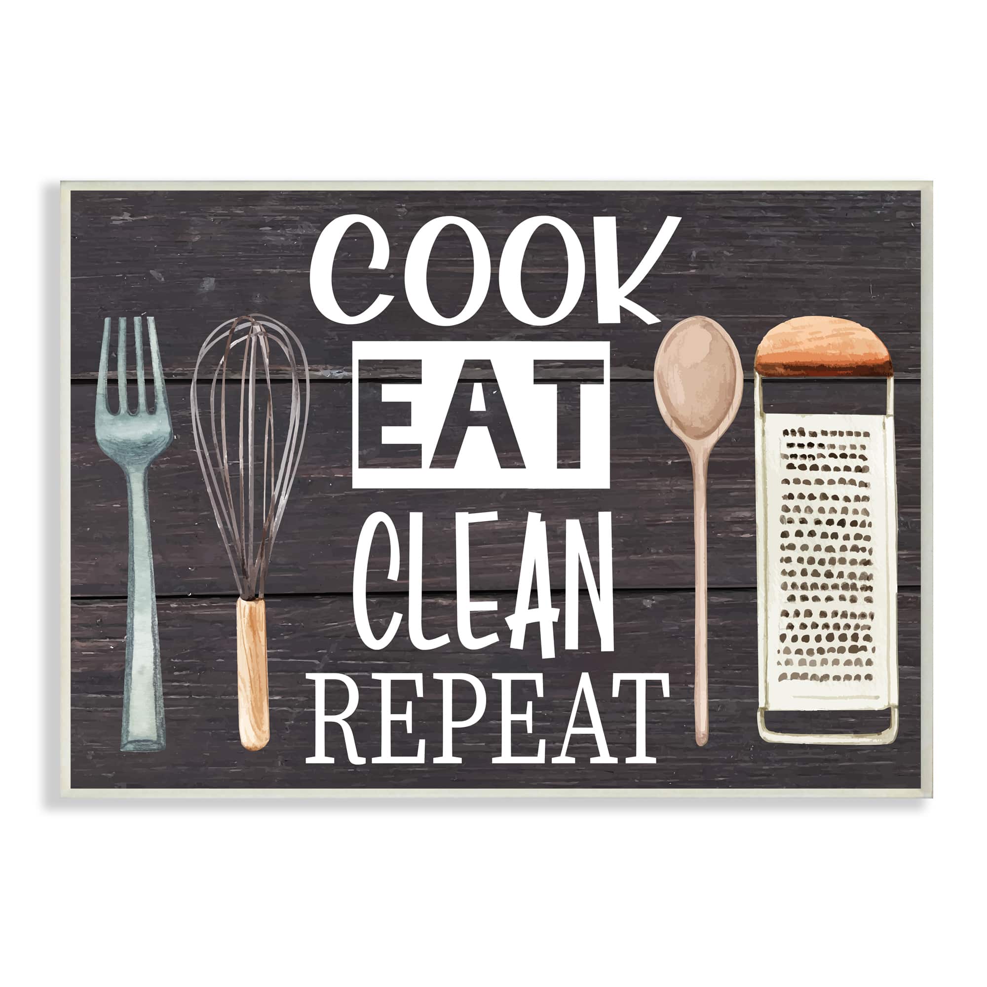 Stupell Industries Cook Eat Clean Humorous Quote Rustic Kitchenware Wall Plaque