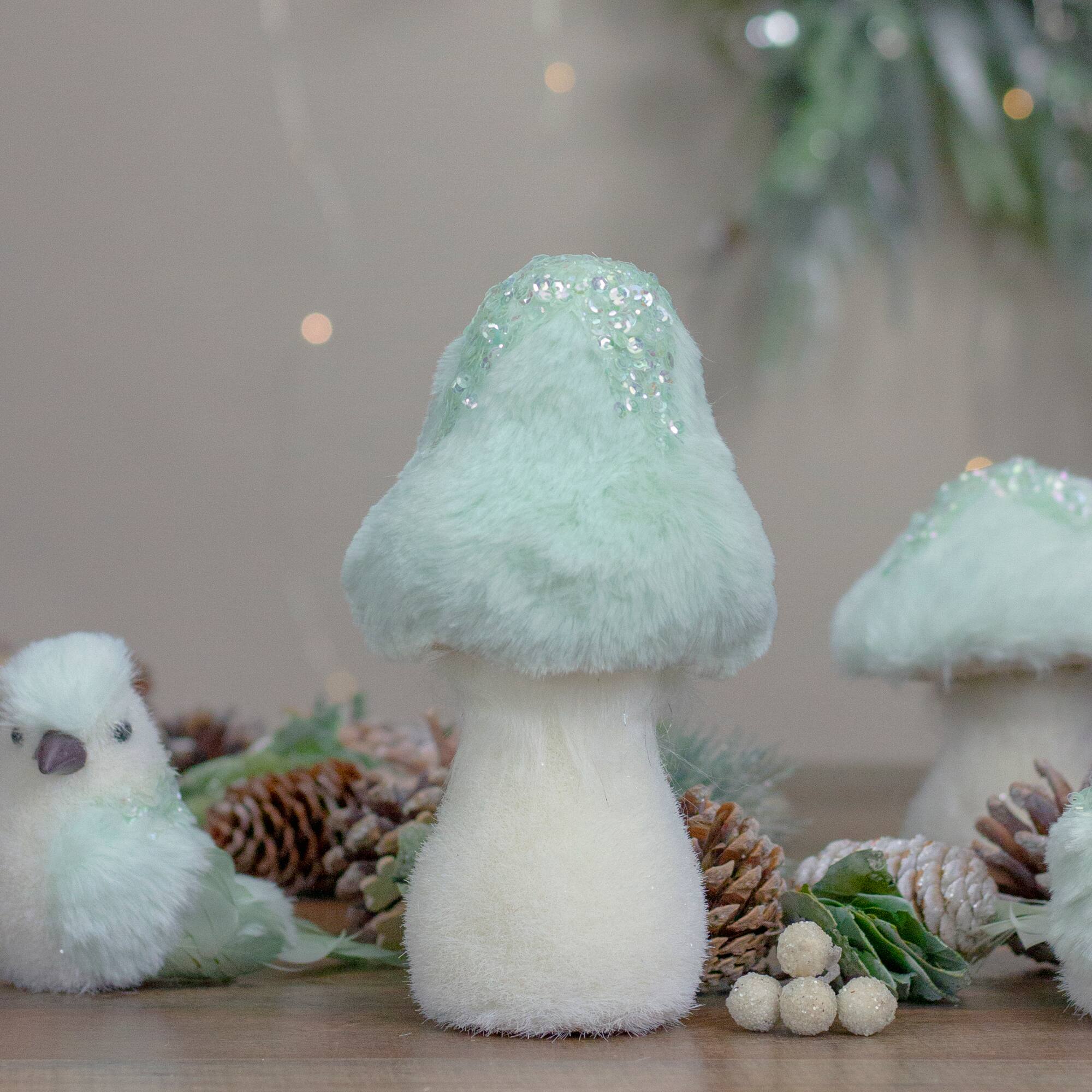 7.5" Light Green Tabletop Mushroom with Sequins
