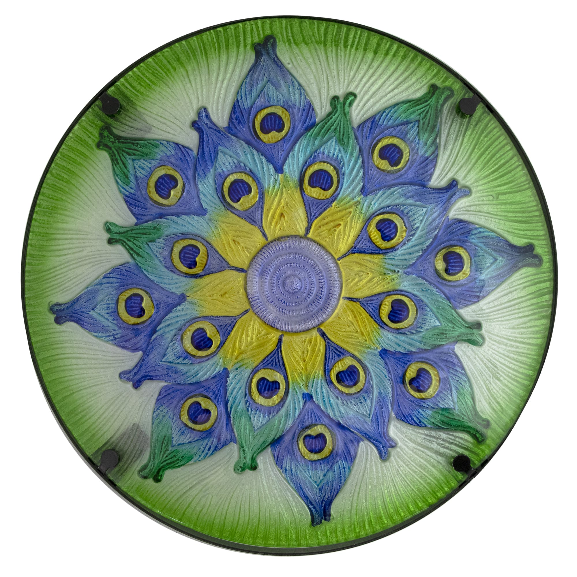 19" Green & Blue Peacock Flower Tail Glass Patio Side Table