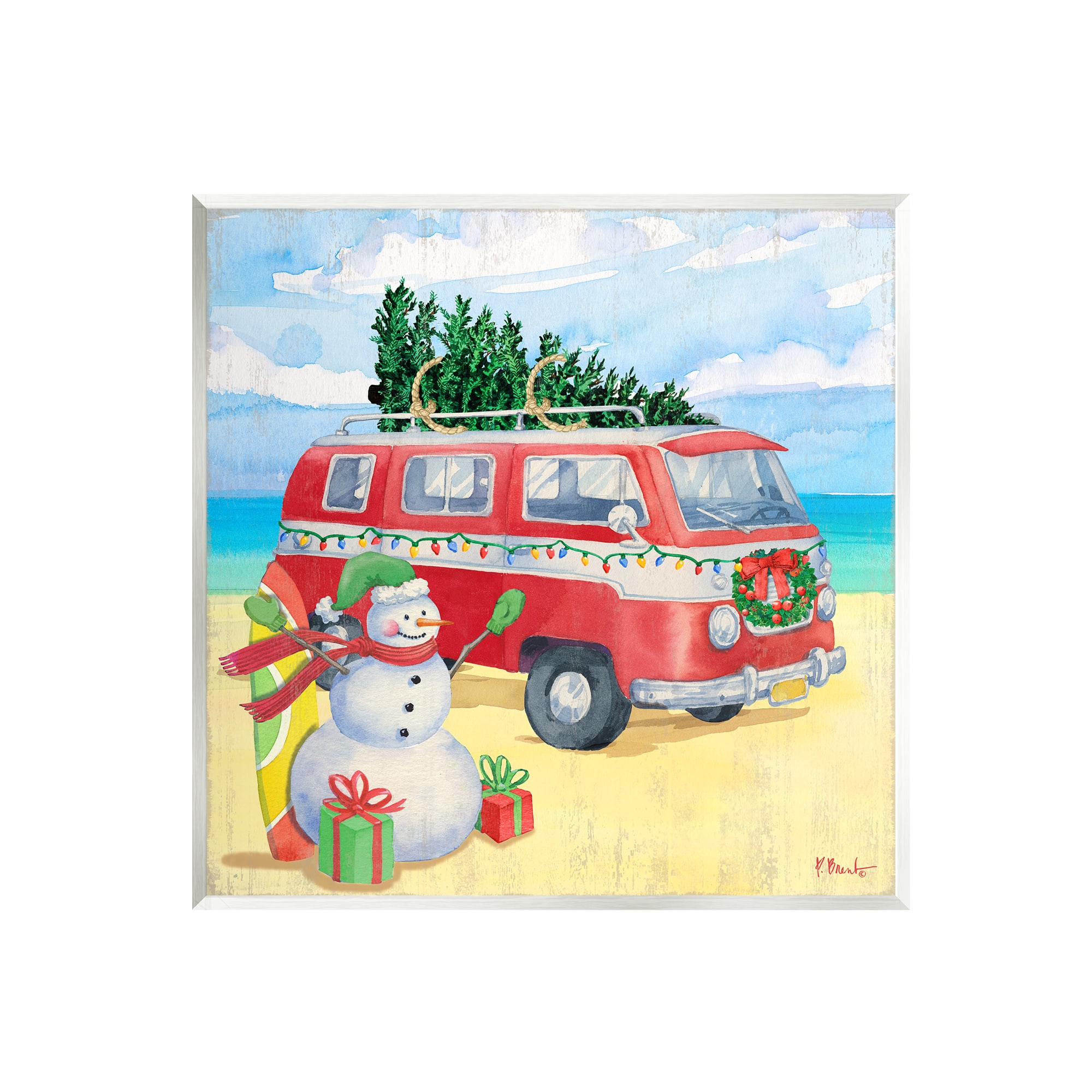 Stupell Industries Christmas Beach Red Van Wall Plaque Art