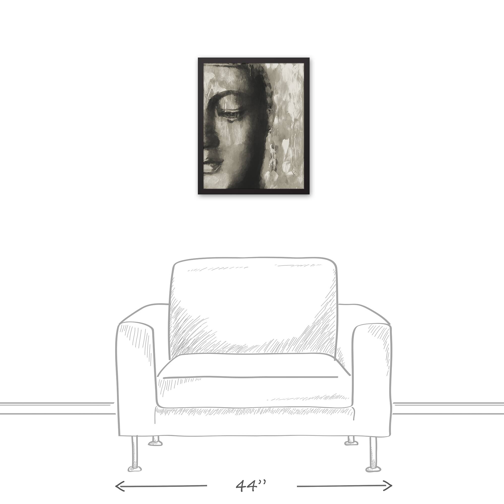 Gray Toned Neutral Buddha Head Black Framed Canvas