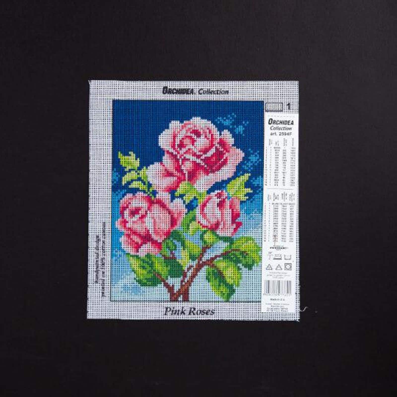 Orchidea Needlepoint Canvas For Halfstitch Without Yarn Pink Roses - Printed Tapestry Canvas