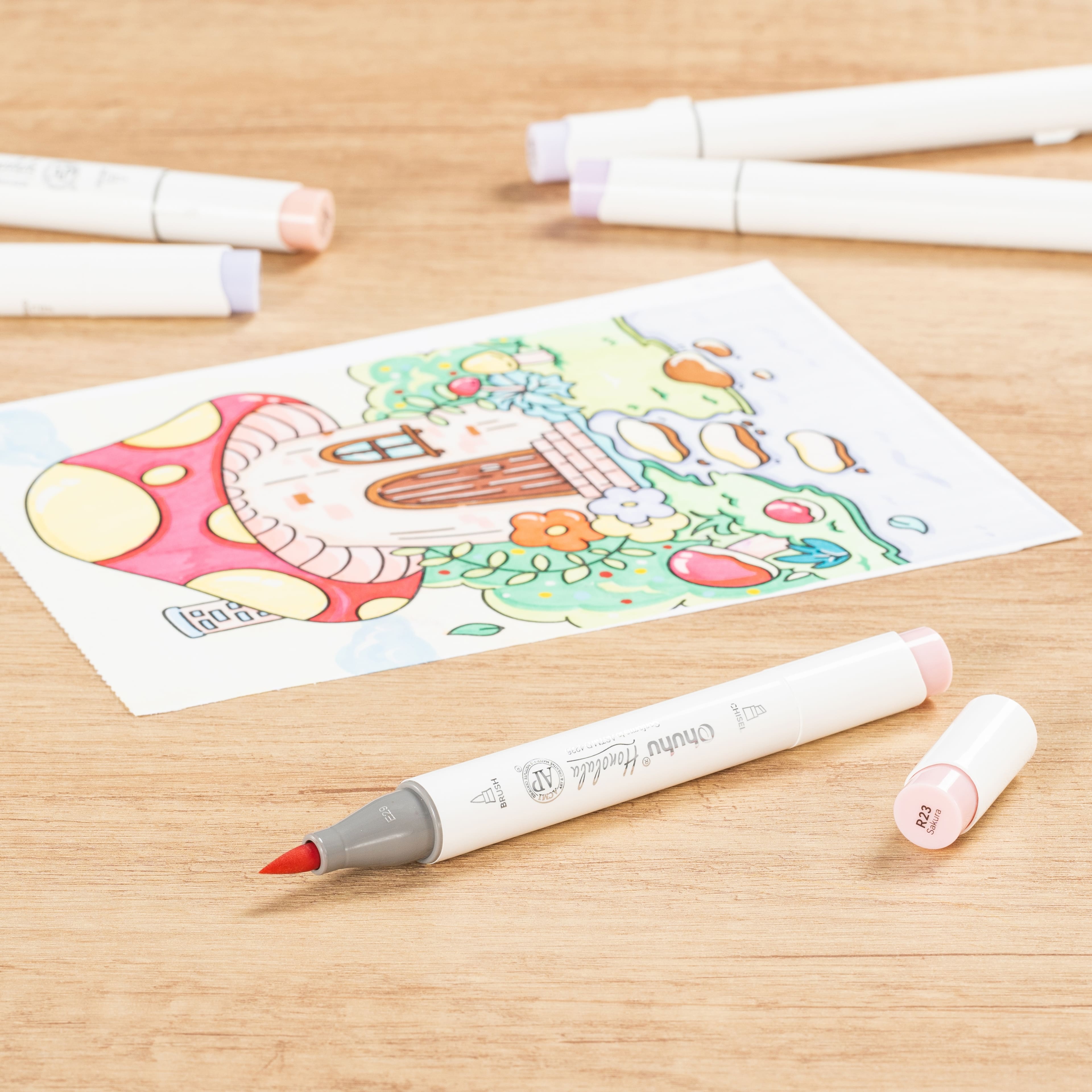 Ohuhu&#xAE; Honolulu Brush &#x26; Chisel Dual Tip Marker