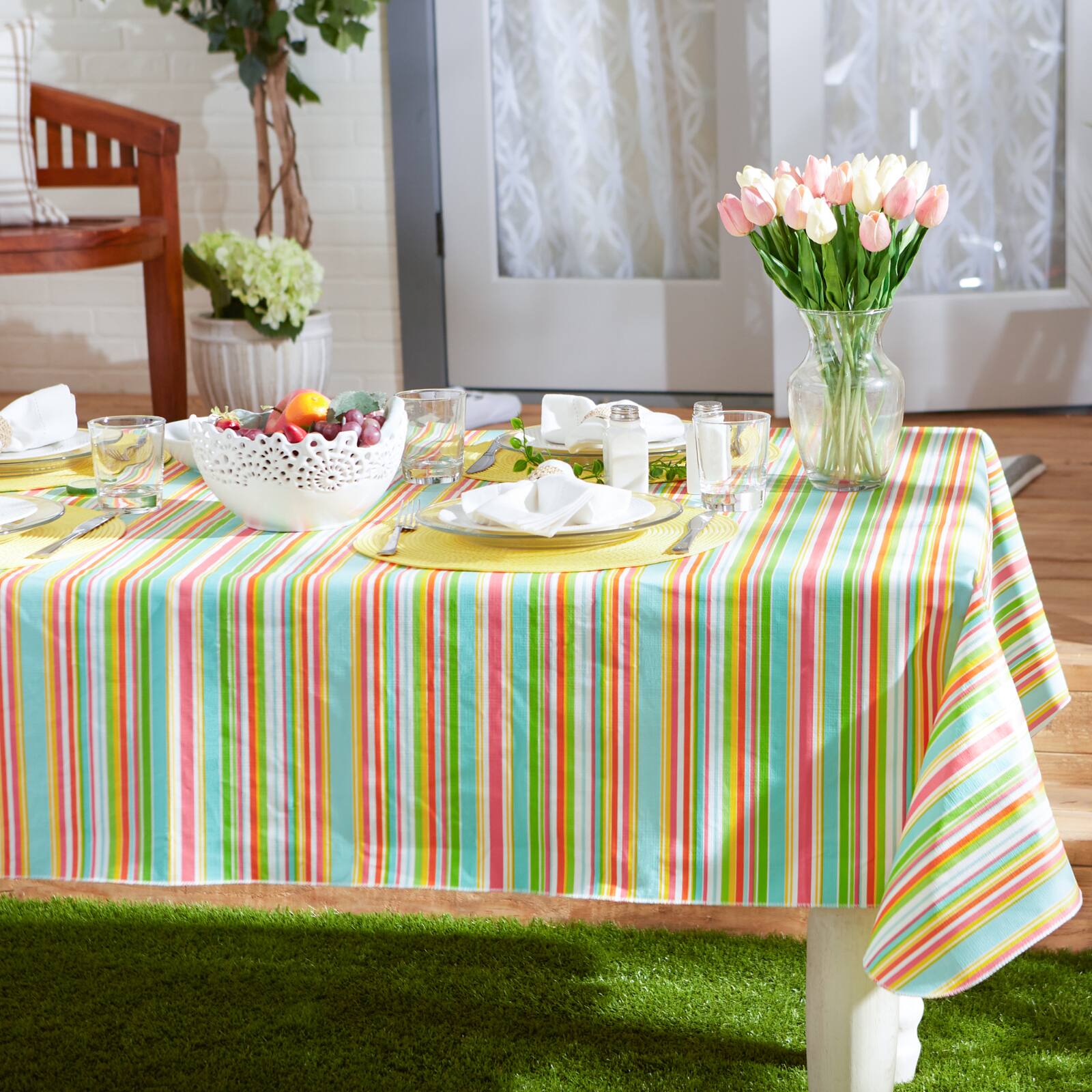 Spring Stripe Vinyl Tablecloth 60" x 84"
