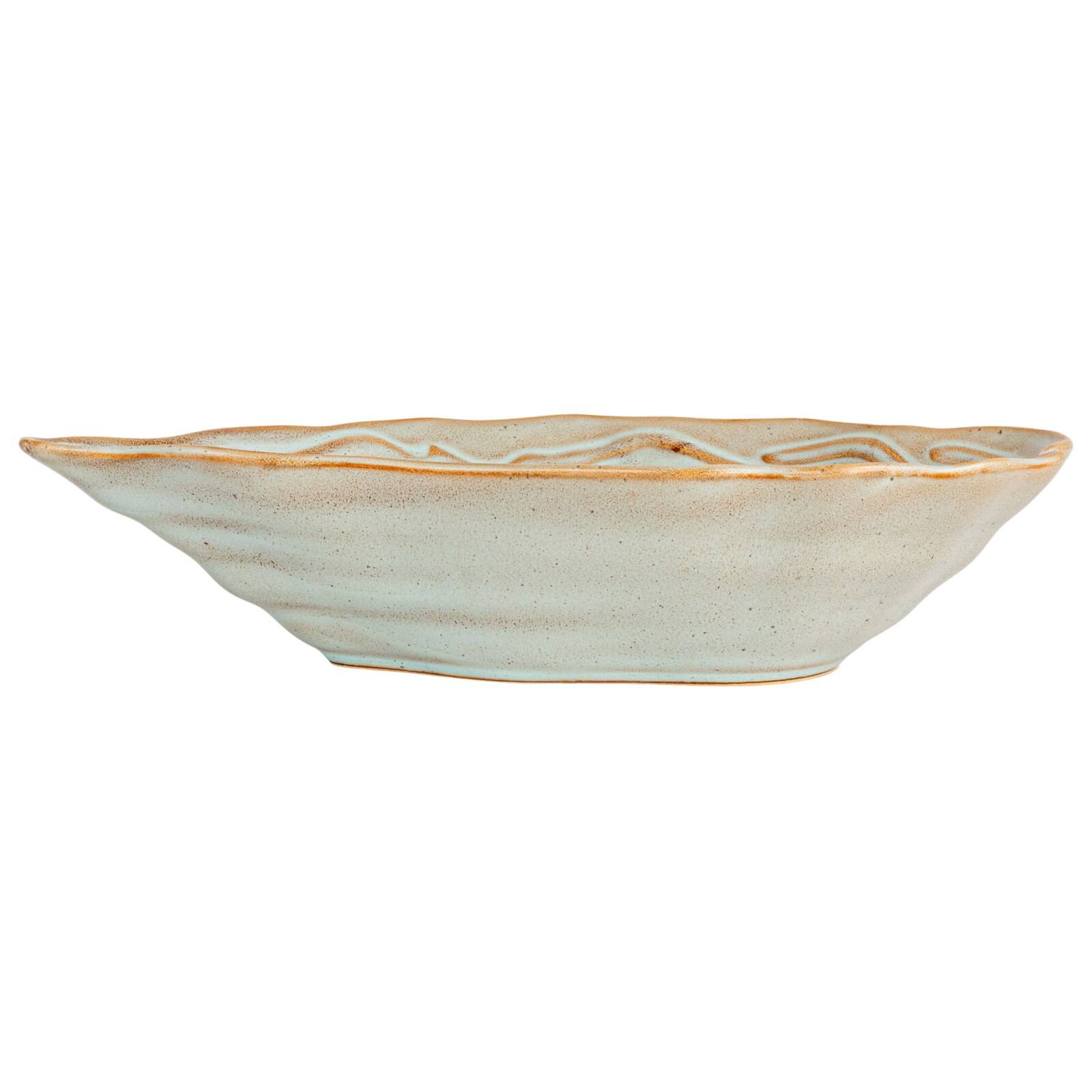 Hello Honey® 11.5" Tan & Blue Oyster Shaped Stoneware Bowl