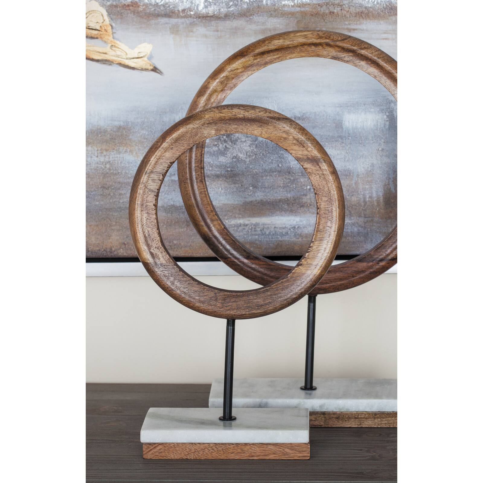 14" Brown Mango Wood Circle Sculpture