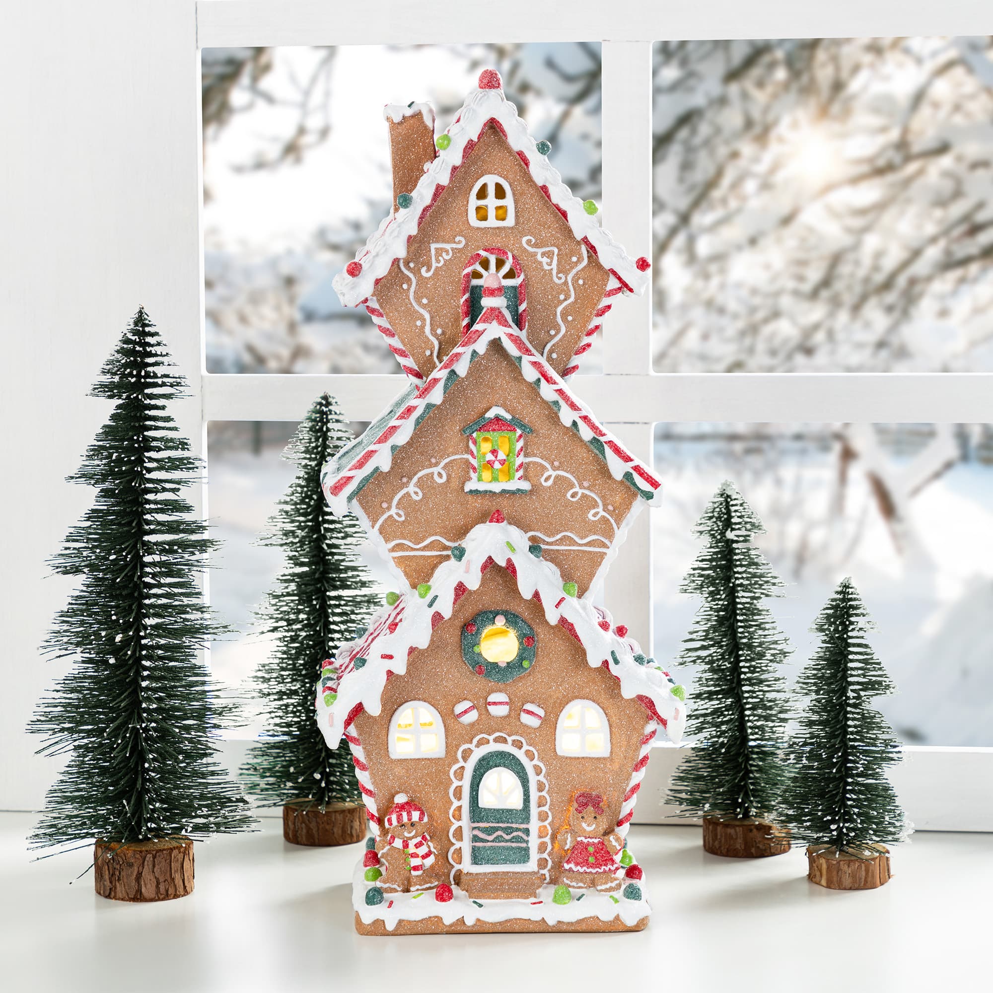 Glitzhome&#xAE; 18.5&#x22; Lighted Resin Christmas Gingerbread House Table Decor