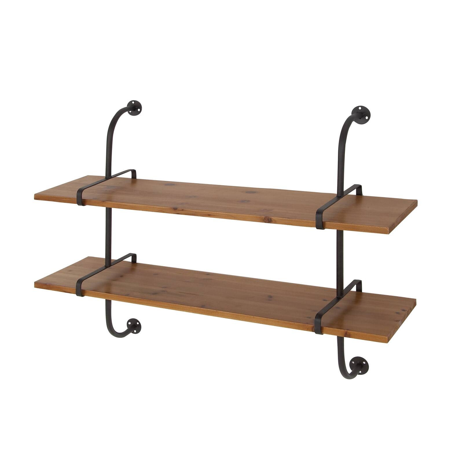 37&#x22; Brown Wood Industrial Wall Shelf