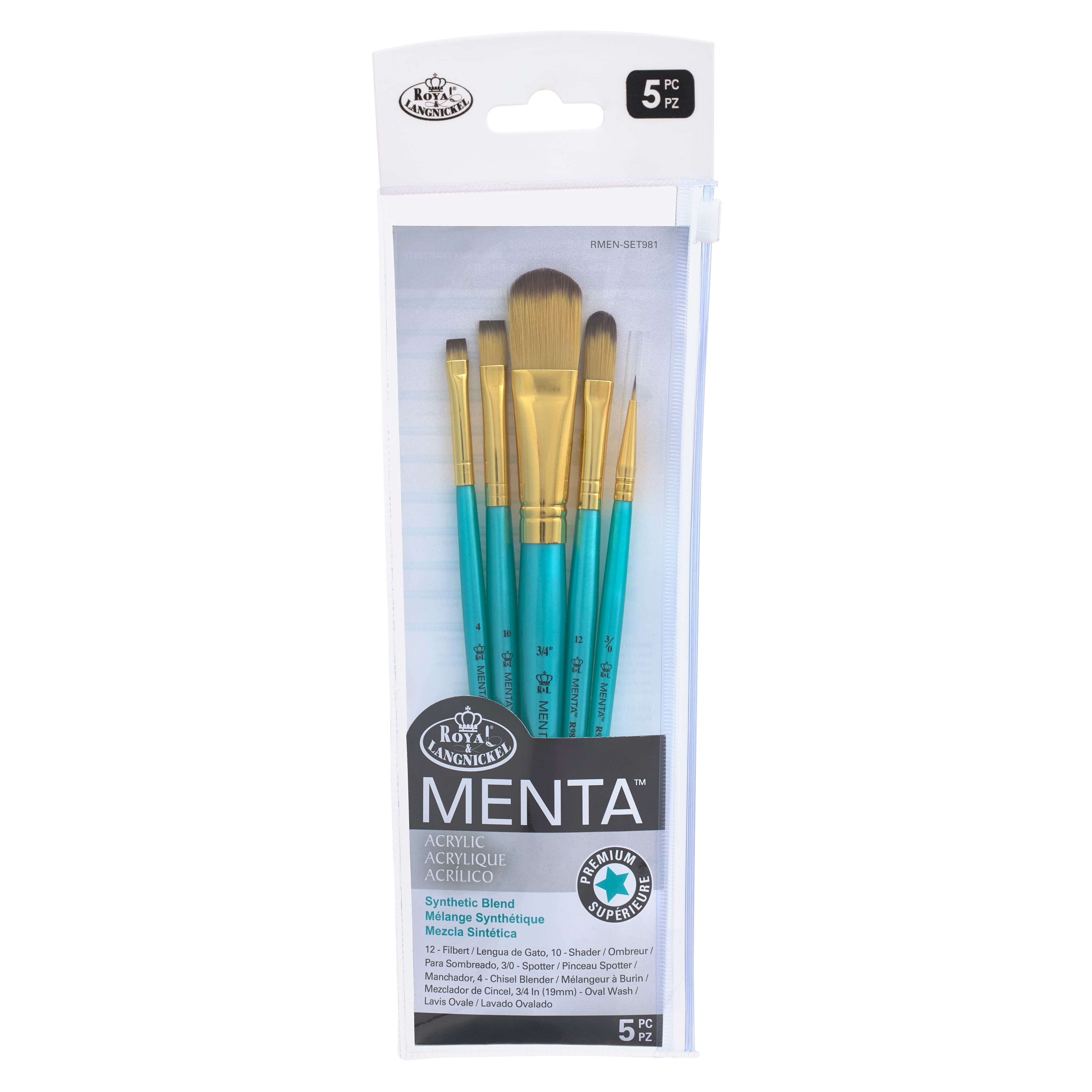 12 Packs: 5 ct. (60 total) Menta&#x2122; Synthetic Blend Acrylic Filbert Variety Brush Set