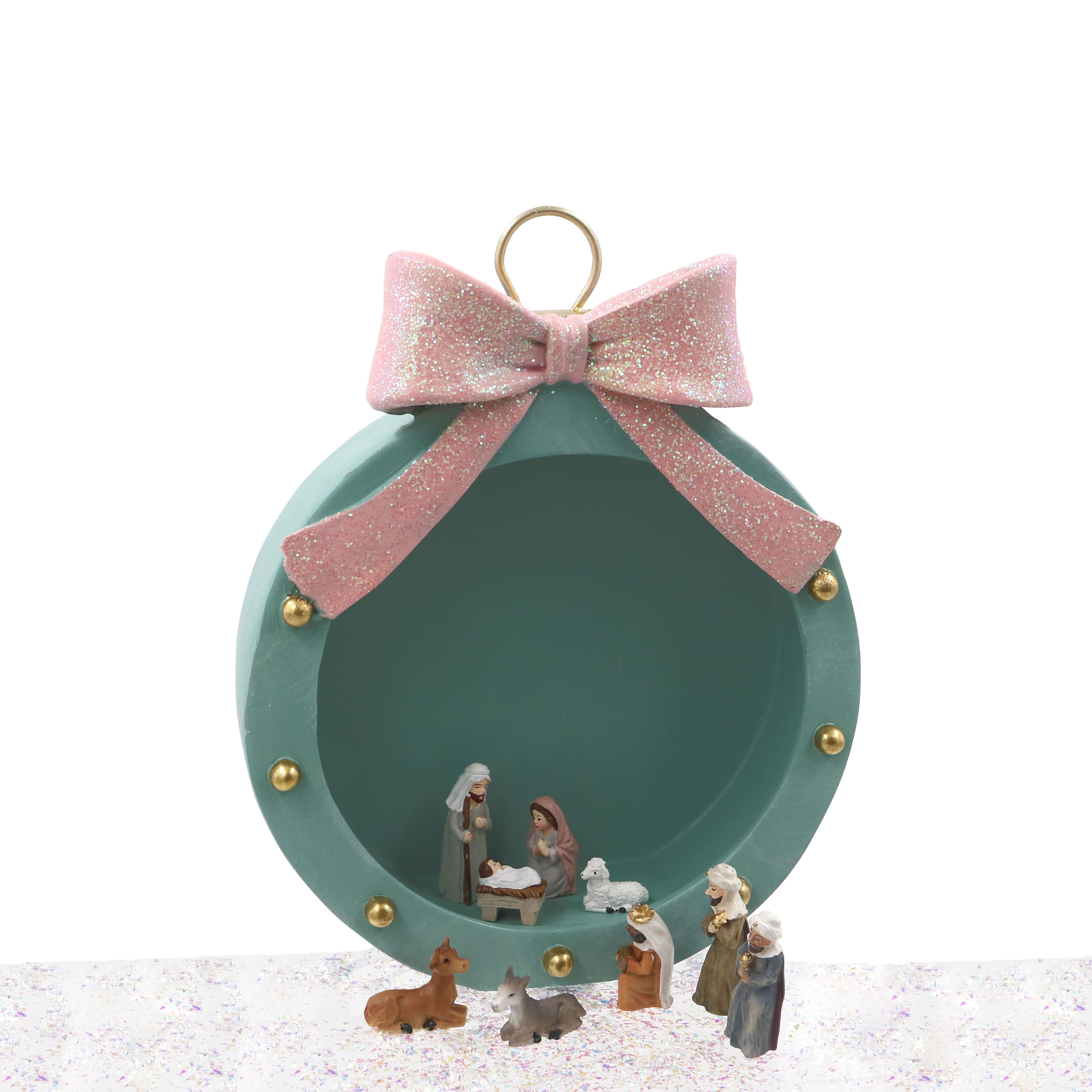 9&#x22; Mint Ornament with Pink Glitter Bow Miniature Display by Ashland&#xAE;