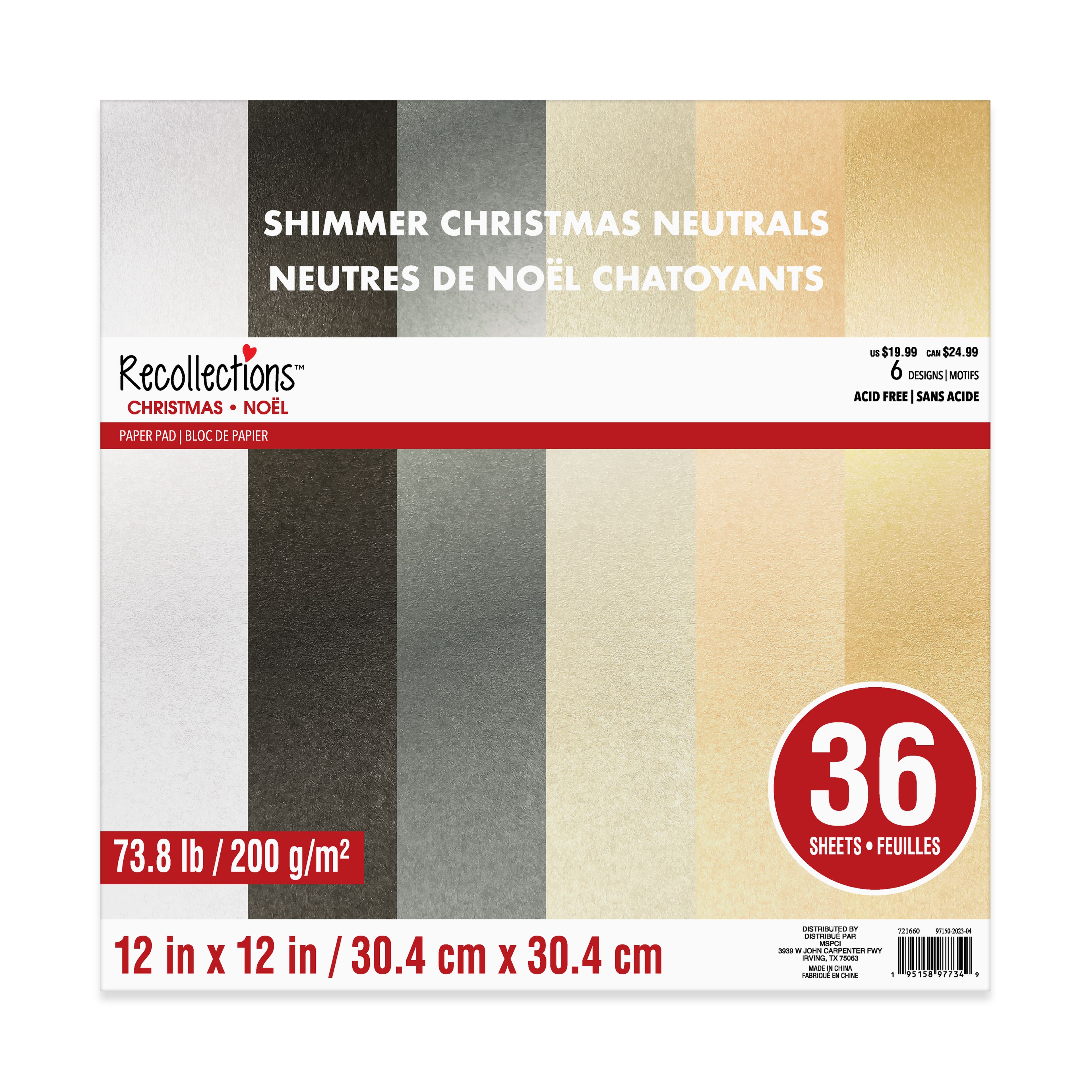 Shimmer Christmas Neutrals Paper Pad by Recollections&#x2122;, 12&#x22; x 12&#x22;