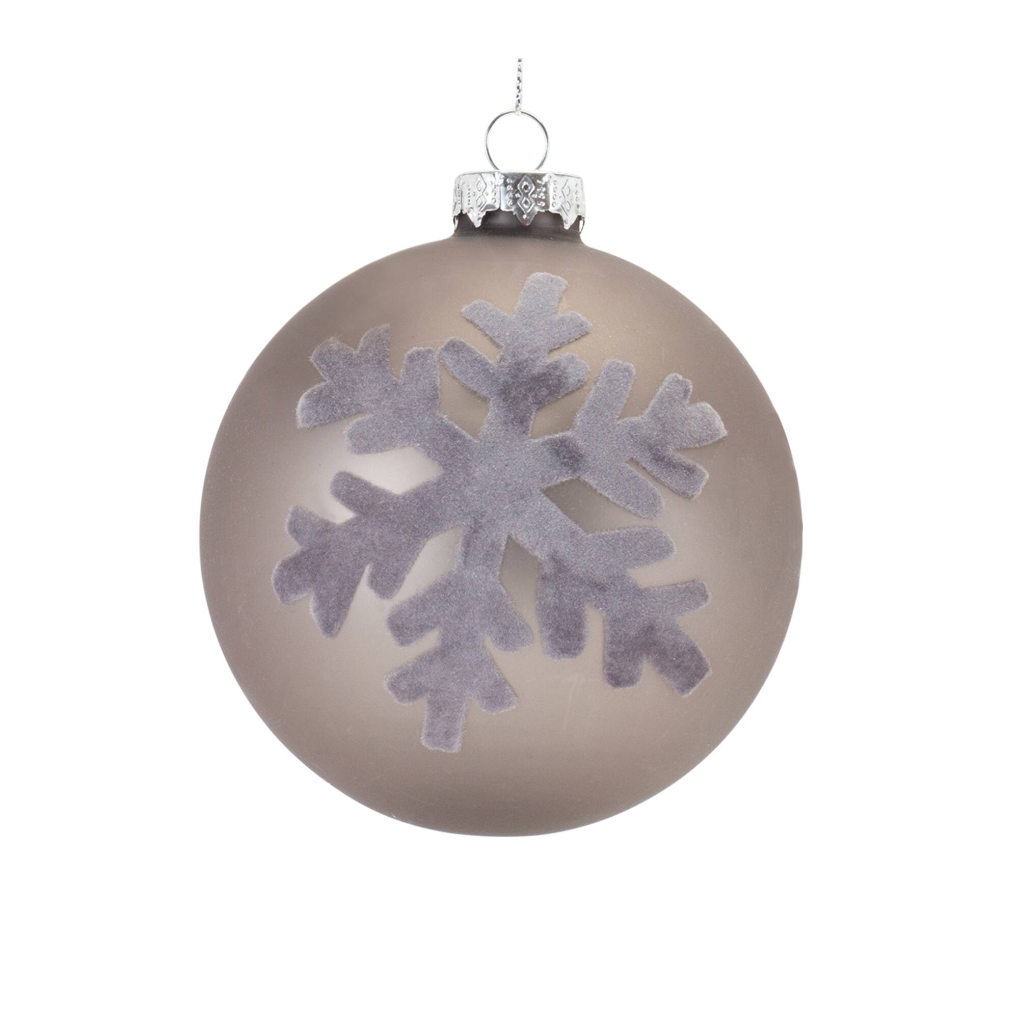 6ct. Taupe Fabric Snowflake Design Glass Ball Ornaments
