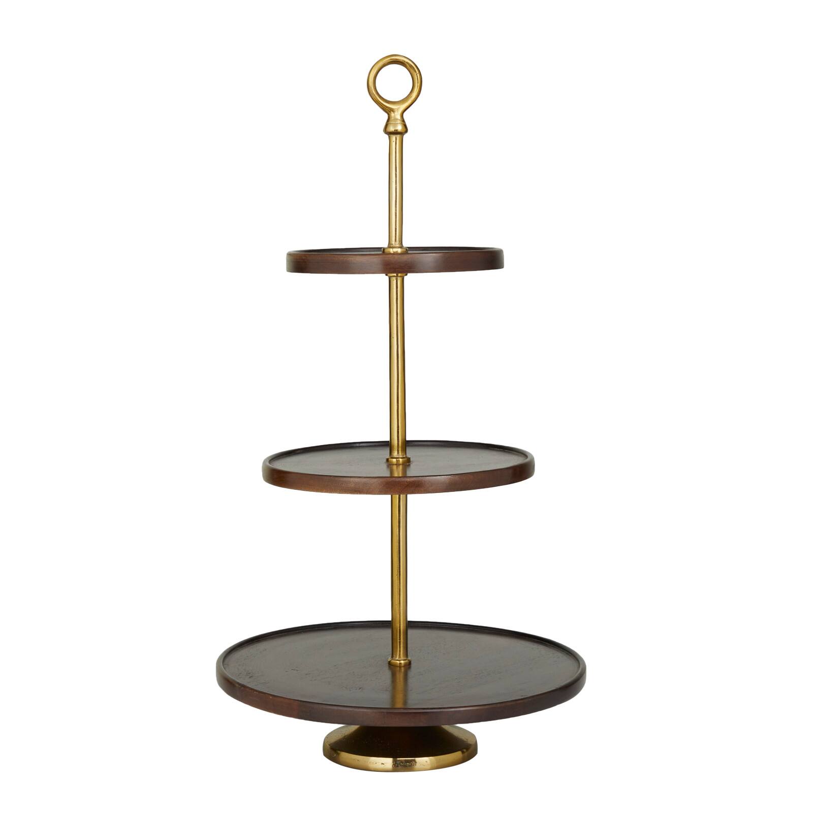 Dark Brown Mango Wood Coastal Tiered Server, 15" x 14" x 26"