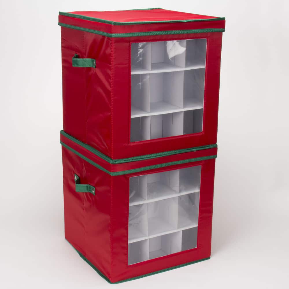 Household Essentials Red &#x26; Green Ornament Storage Box with Window