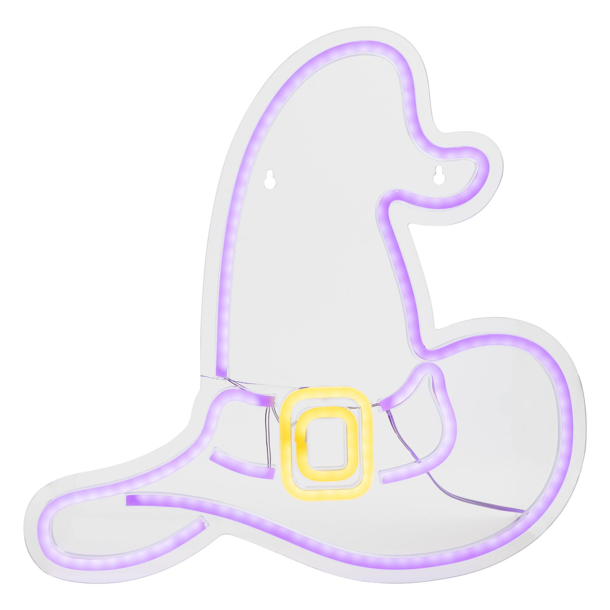 15" Purple LED Neon Style Witch Hat Halloween Window Silhouette