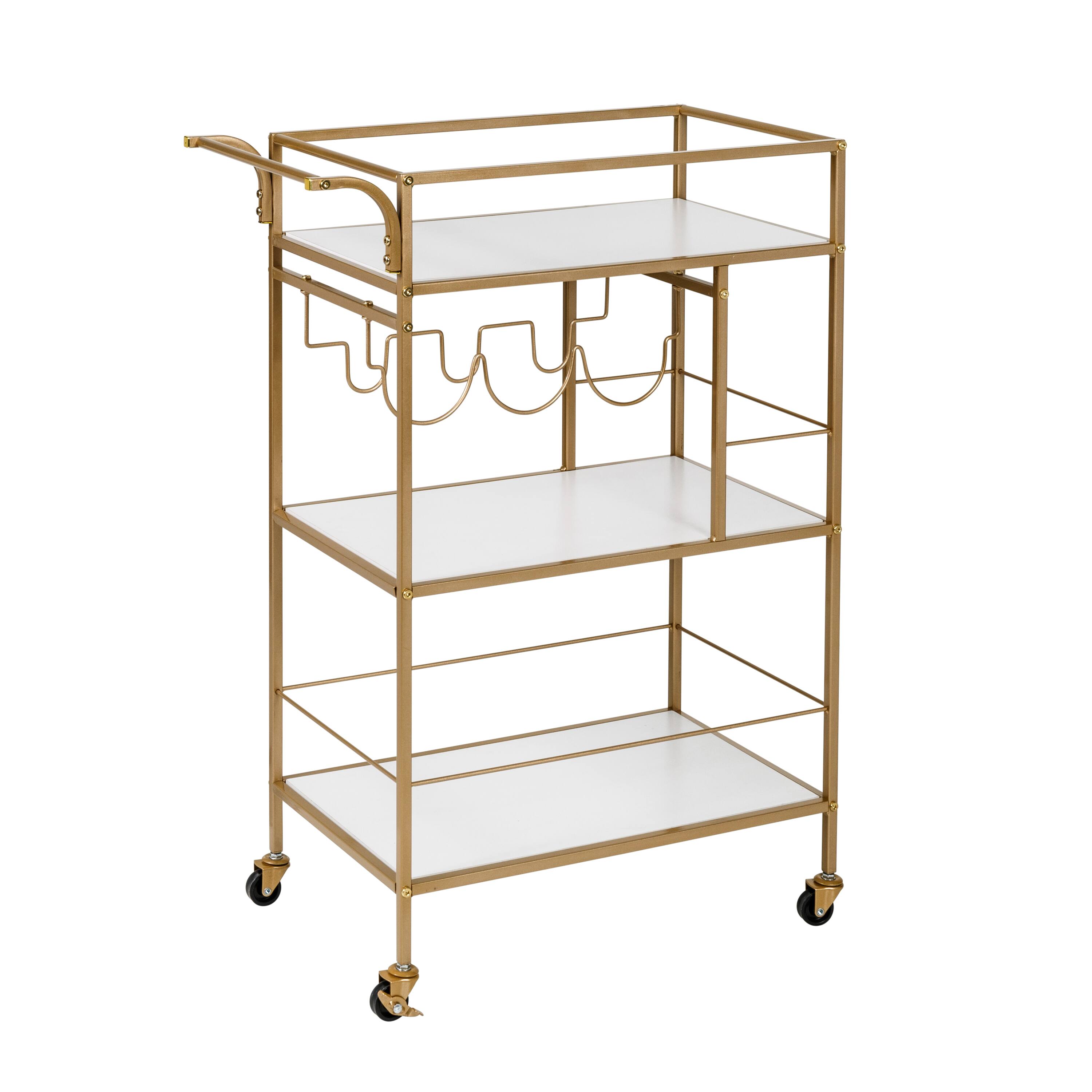 Honey Can Do 3-Tier Gold &#x26; White Rolling Bar &#x26; Serving Cart with Handles