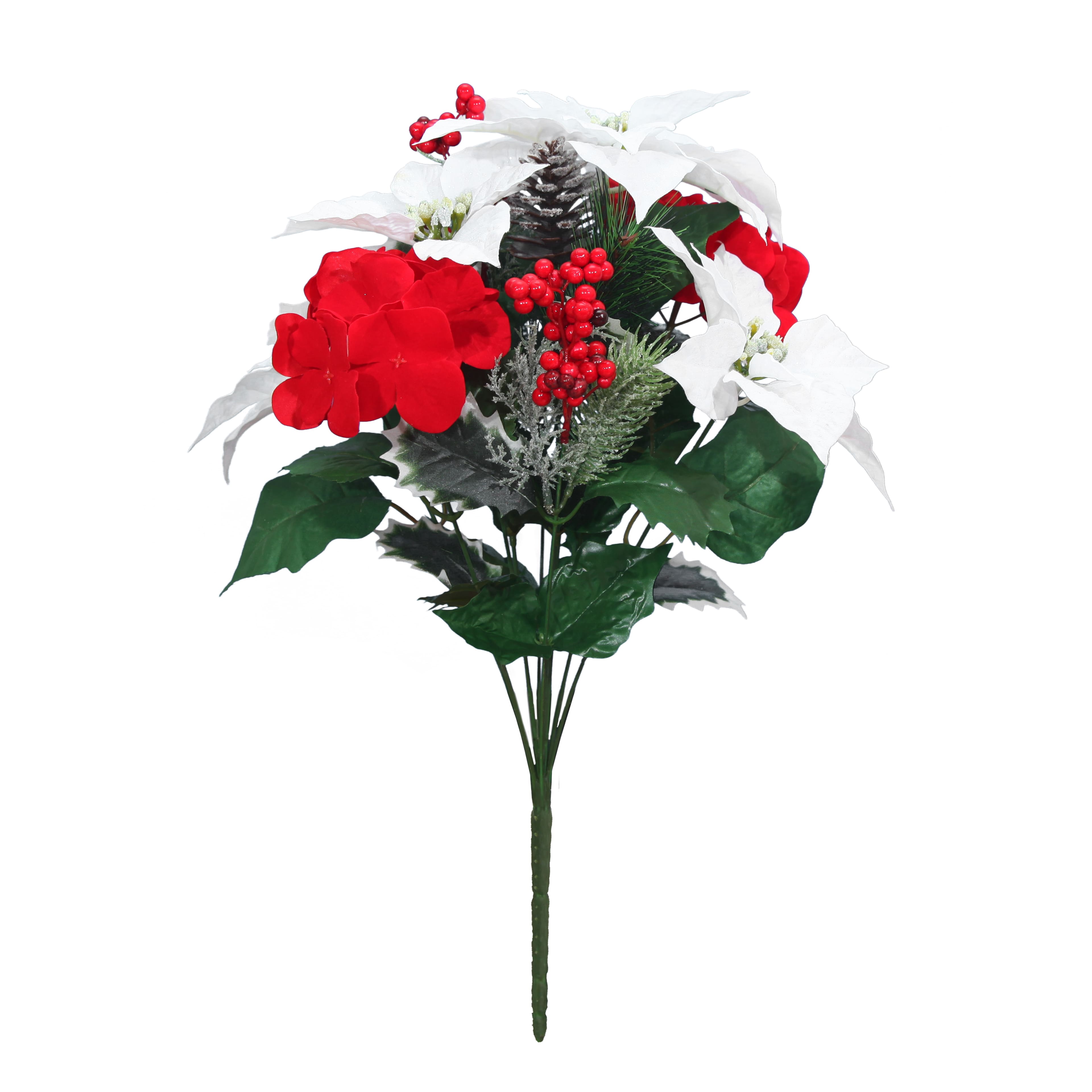 18.5" Deluxe White Poinsettia & Red Hydrangea Mix Bush by Ashland®