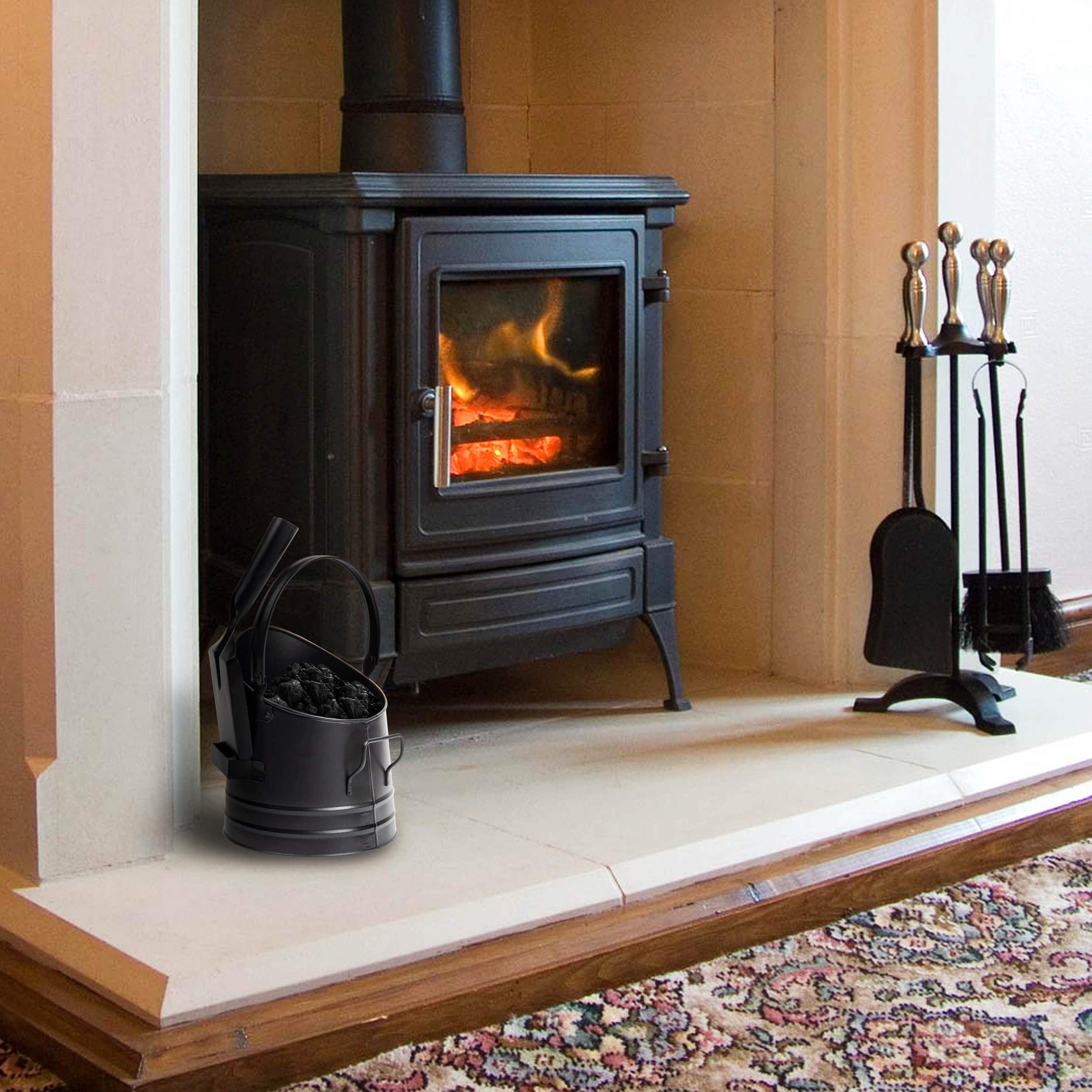 Mind Reader Small Black Fireplace Bucket With Shovel