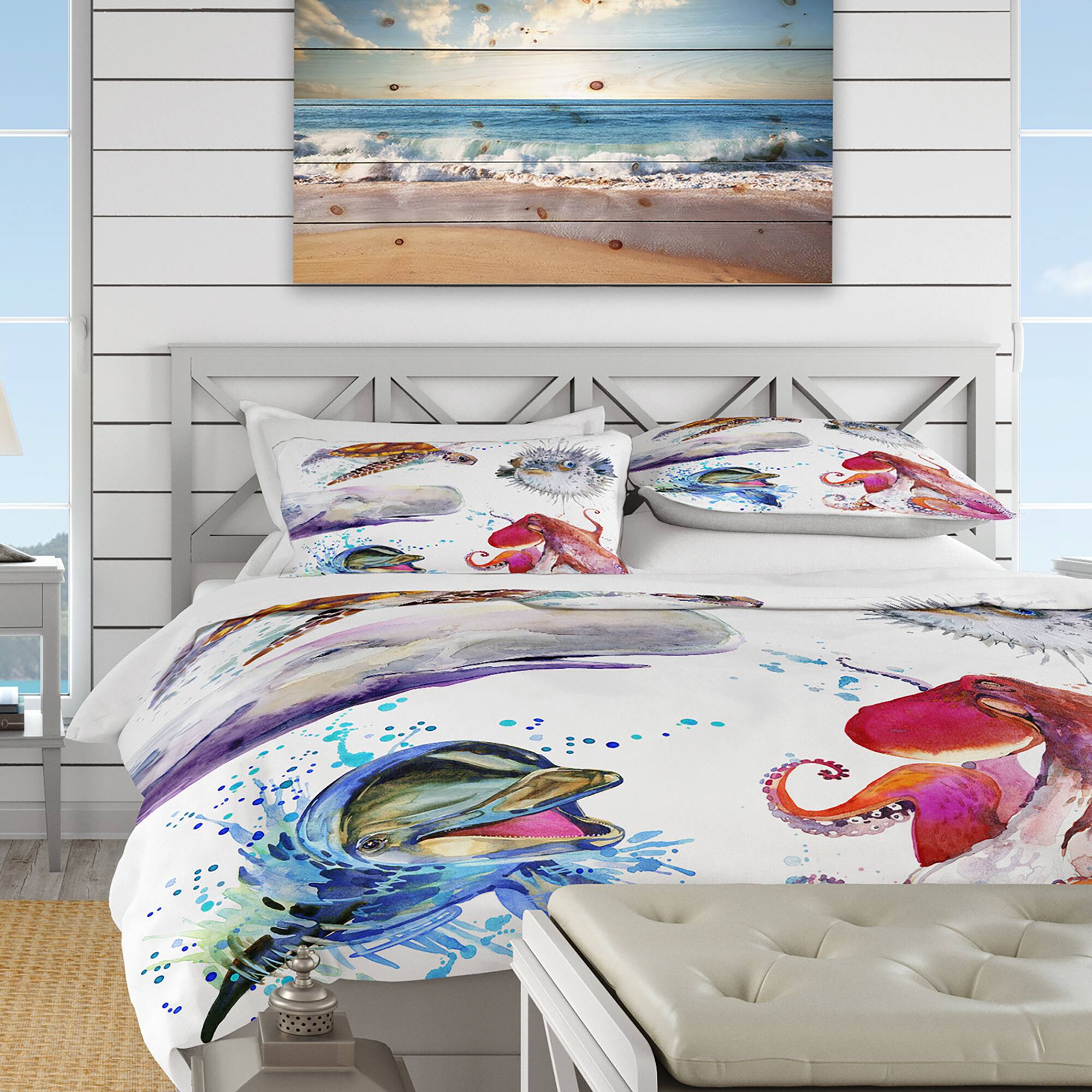 Designart &#x27;Amazing Undersea Life Collage&#x27; Nautical &#x26; Coastal Bedding Set - Duvet Cover &#x26; Shams